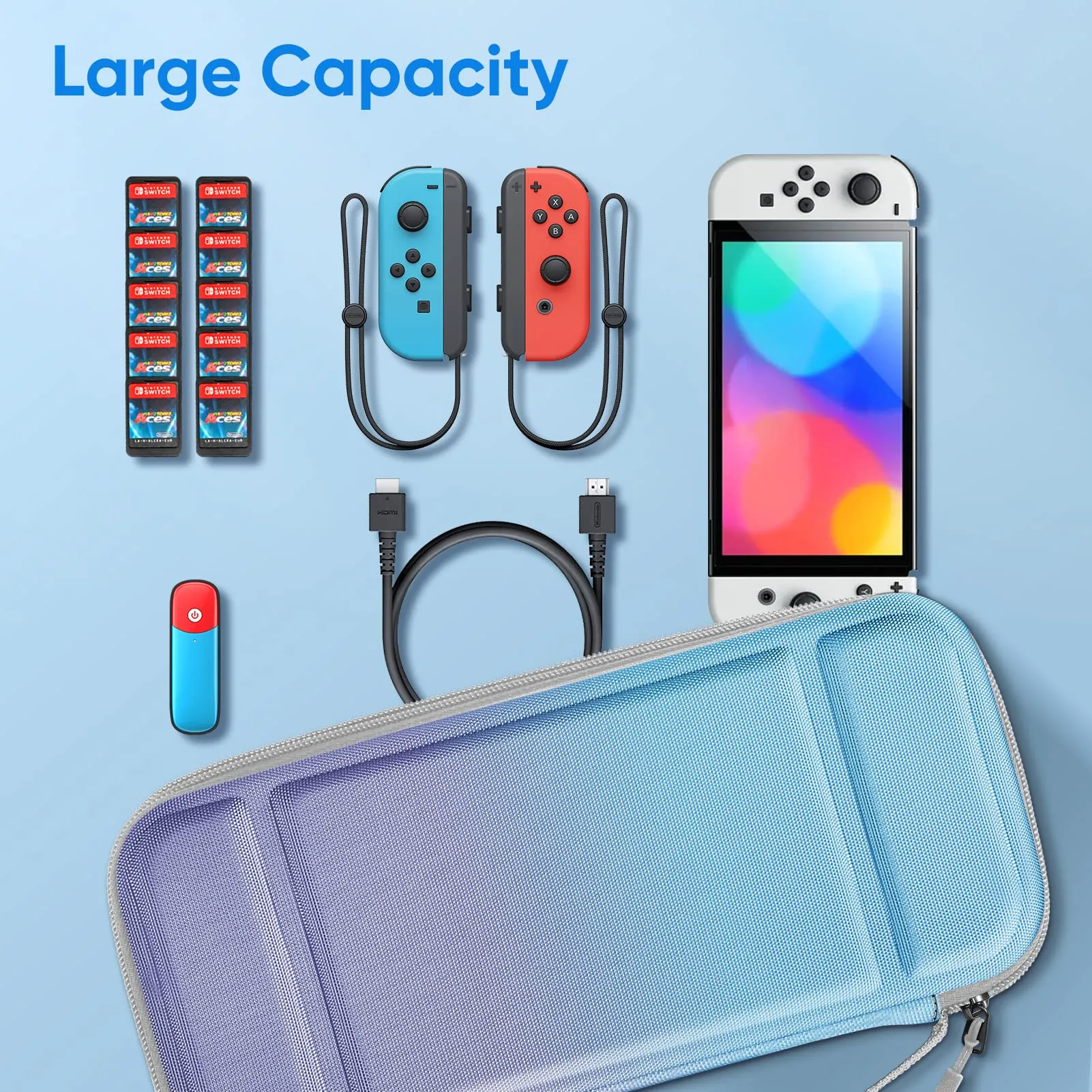 FINTIE Custodia da trasporto per Nintendo Switch OLED modello 2021/Switch 2017 - [antiurto] Custodia protettiva rigida da viaggio con 10 slot per schede di gioco per console Switch Joy-Con e - immagine 8
