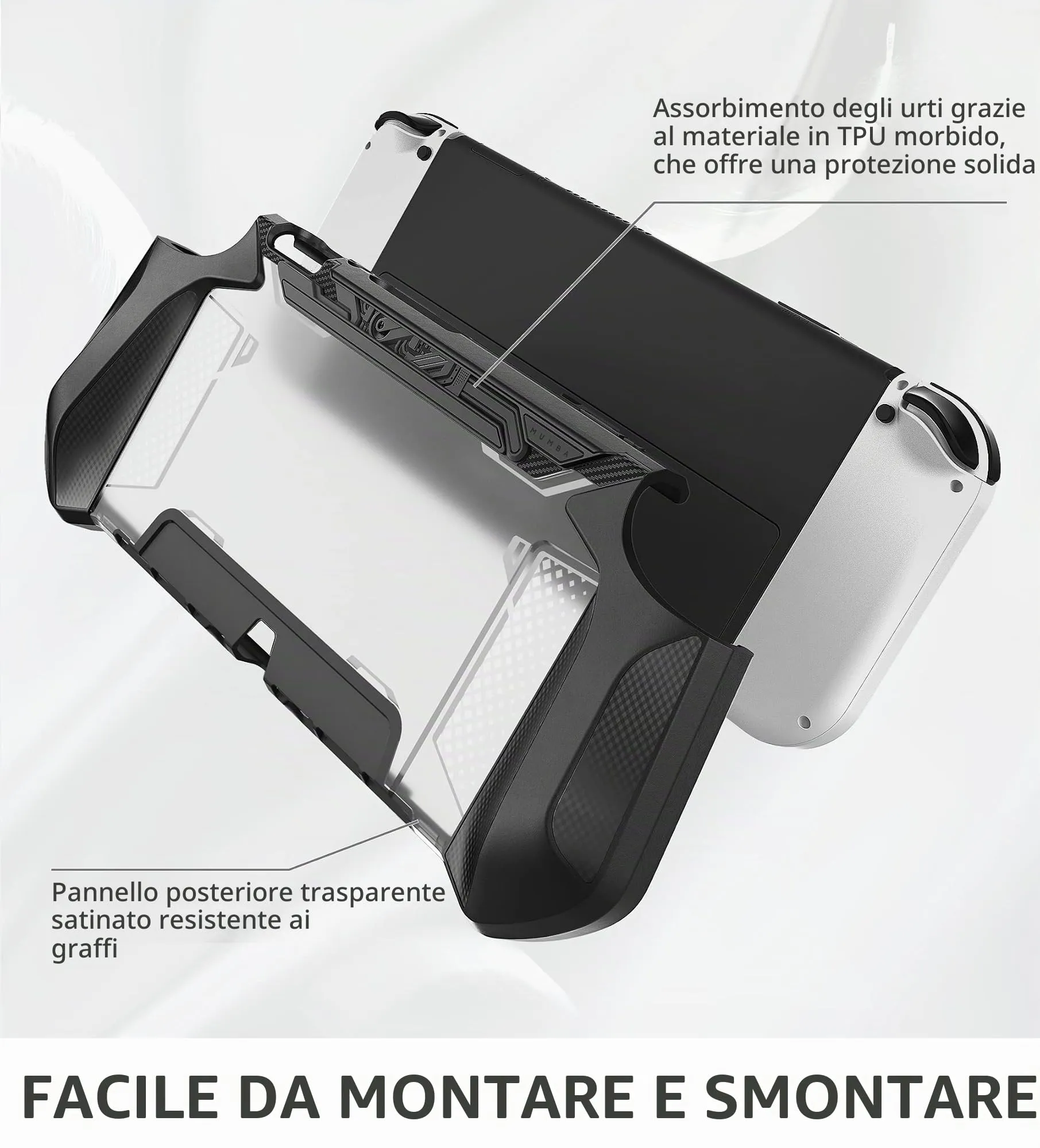 mumba Custodia Dockable per Nintendo Switch OLED 2021, [Blade Serie] Accessori Cover Protettiva Grip TPU Compatibile con Joy-Con Controller (Nero) - immagine 4