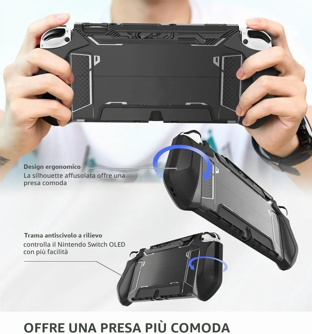 mumba Custodia Dockable per Nintendo Switch OLED 2021, [Blade Serie] Accessori Cover Protettiva Grip TPU Compatibile con Joy-Con Controller (Nero) - immagine 7
