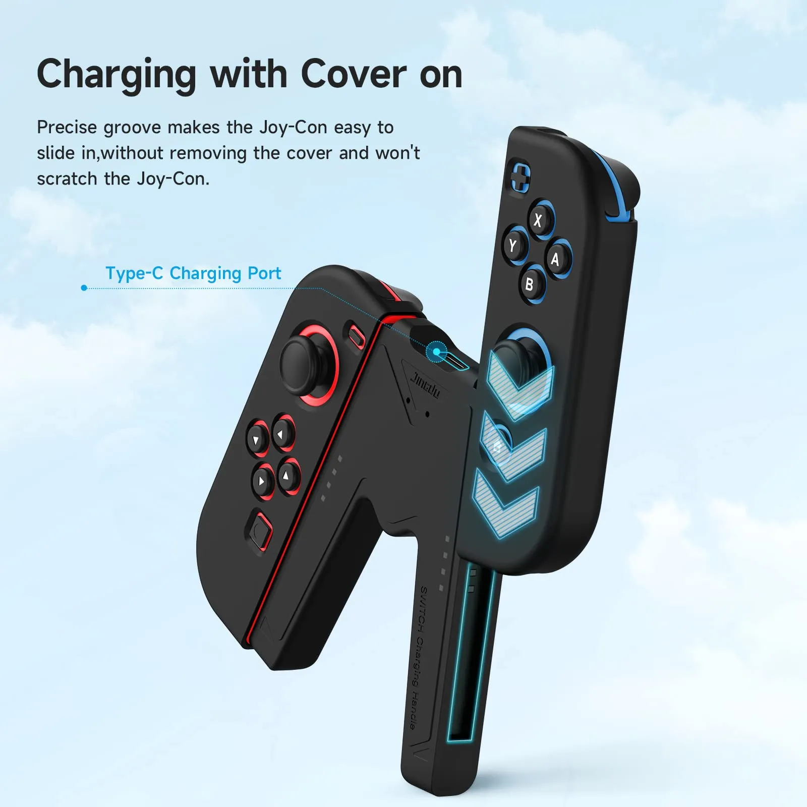 JINGDU Impugnatura di ricarica Joy-controller per NS/Switch OLED, Impugnatura Caricatore per Controller a Forma di V Accessori di Gioco per Joy-controller,USB di tipo C,Nero - immagine 2