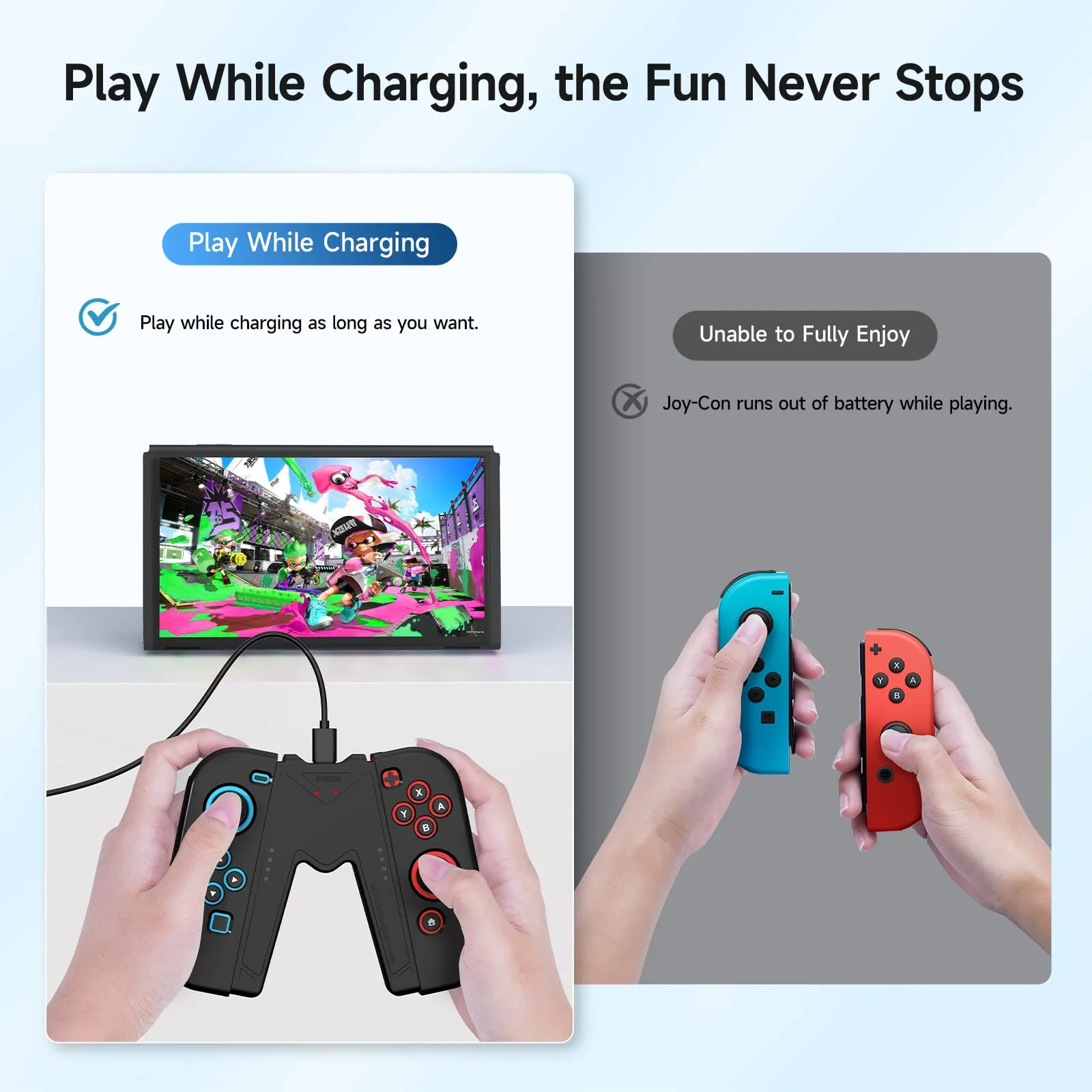 JINGDU Impugnatura di ricarica Joy-controller per NS/Switch OLED, Impugnatura Caricatore per Controller a Forma di V Accessori di Gioco per Joy-controller,USB di tipo C,Nero - immagine 3