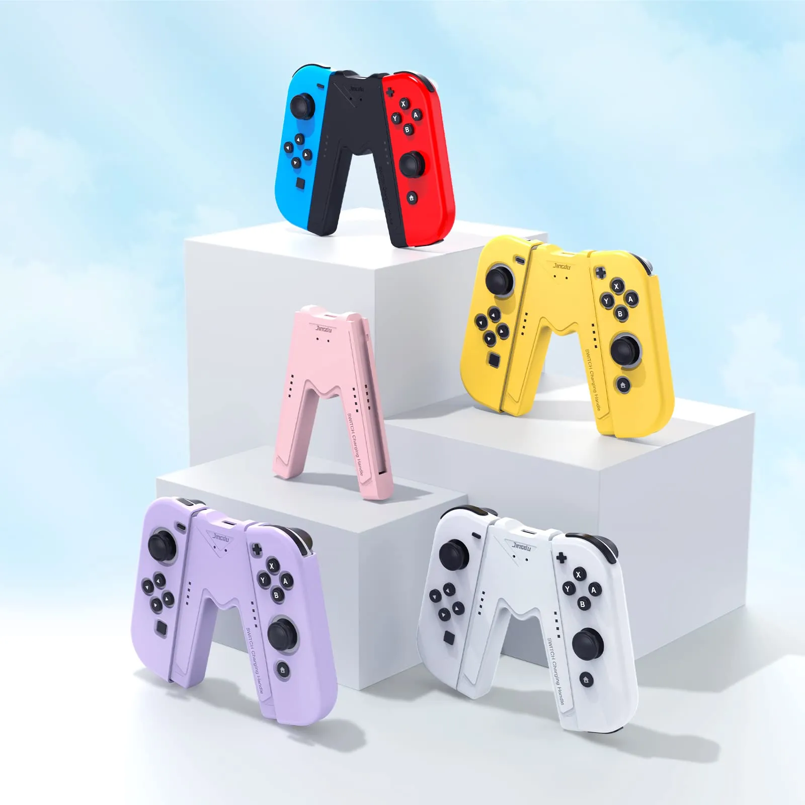 JINGDU Impugnatura di ricarica Joy-controller per NS/Switch OLED, Impugnatura Caricatore per Controller a Forma di V Accessori di Gioco per Joy-controller,USB di tipo C,Nero - immagine 6