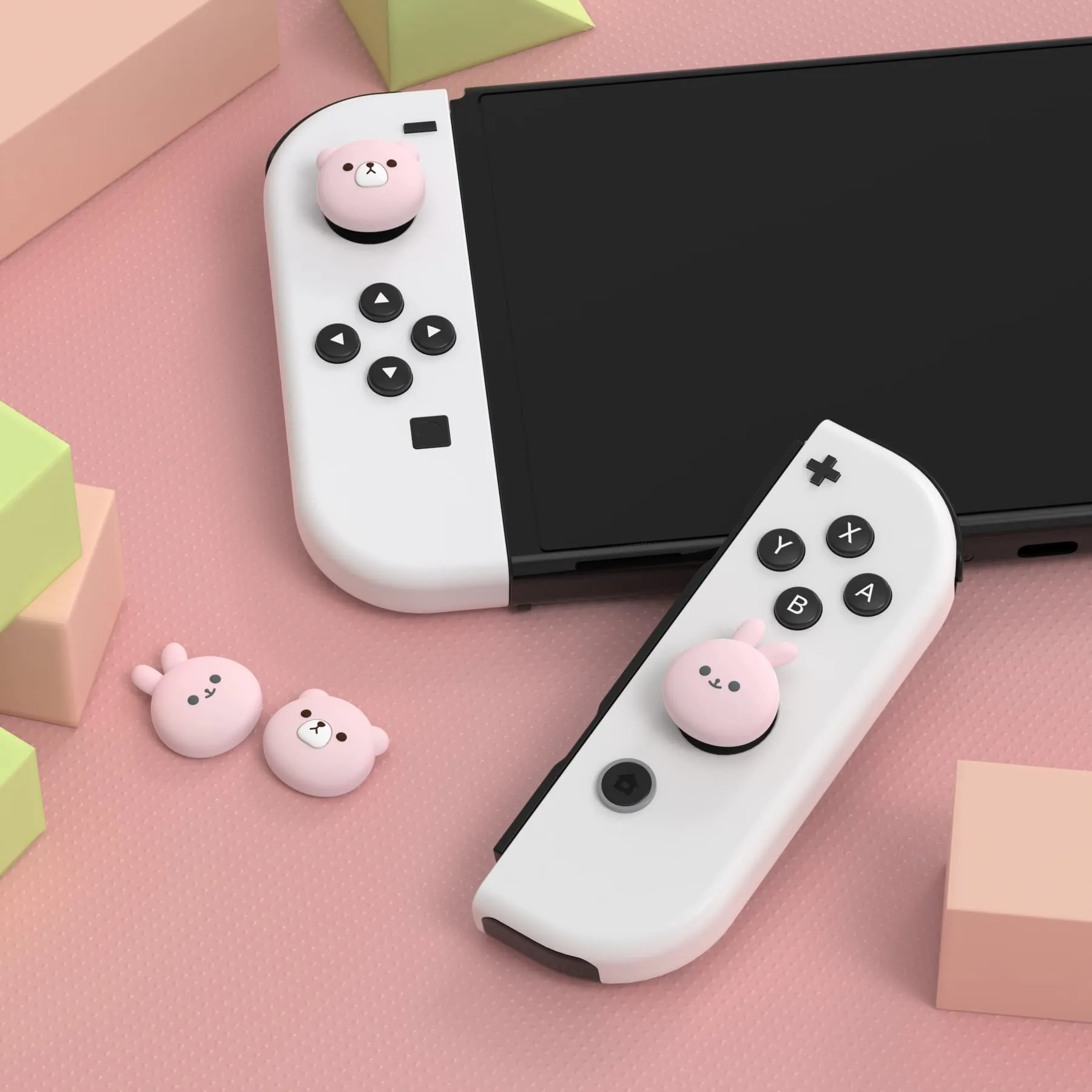 playvital Gommini per Nintendo Switch, Orso Paffuto&Coniglietto Rosa - immagine 2