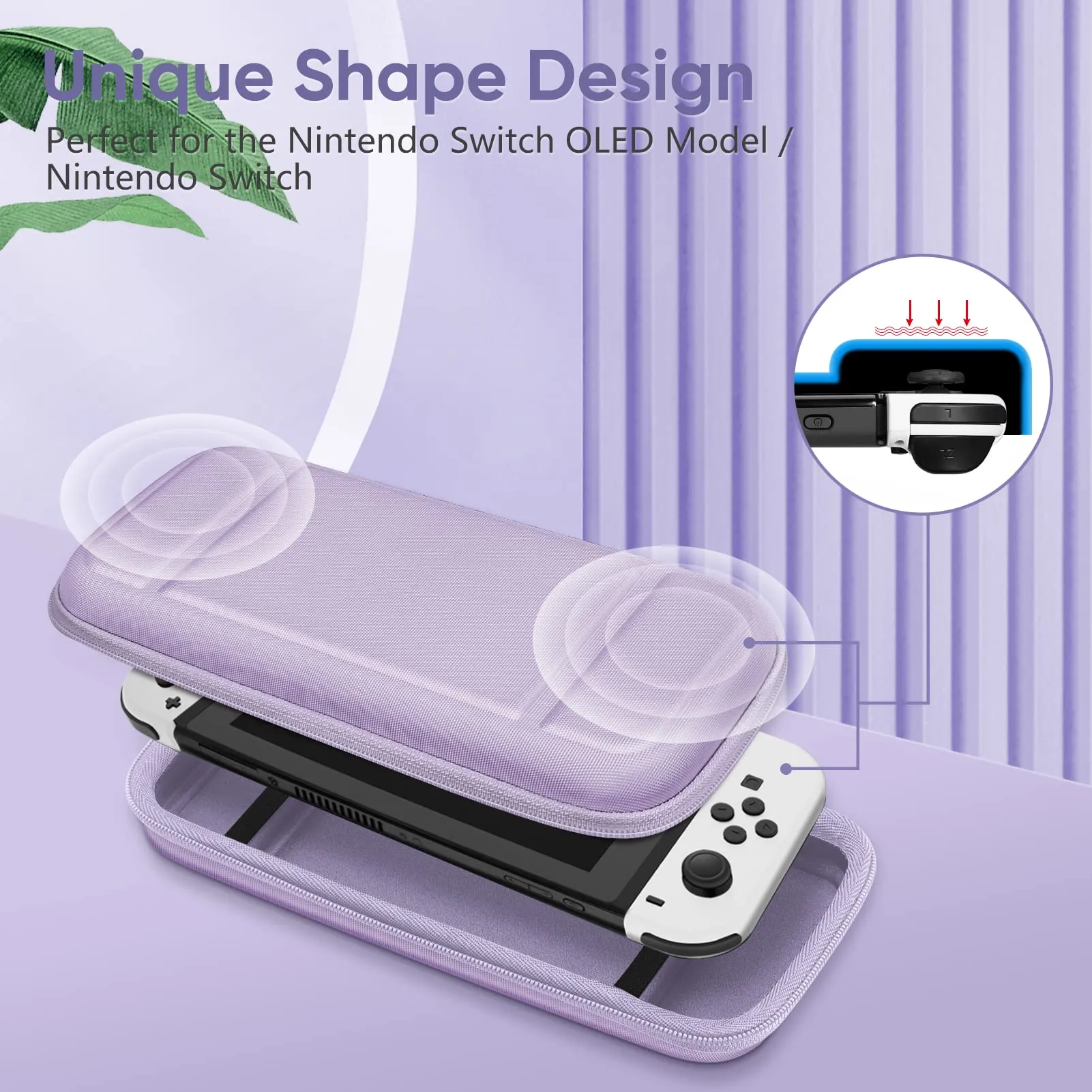 Fintie Custodia per Nintendo Switch/Switch modello OLED – [resistente agli urti] Custodia rigida con 10 porta carte da gioco, cinghia per console Nintendo Switch e accessori,, Viola pastello, Custodia - immagine 6