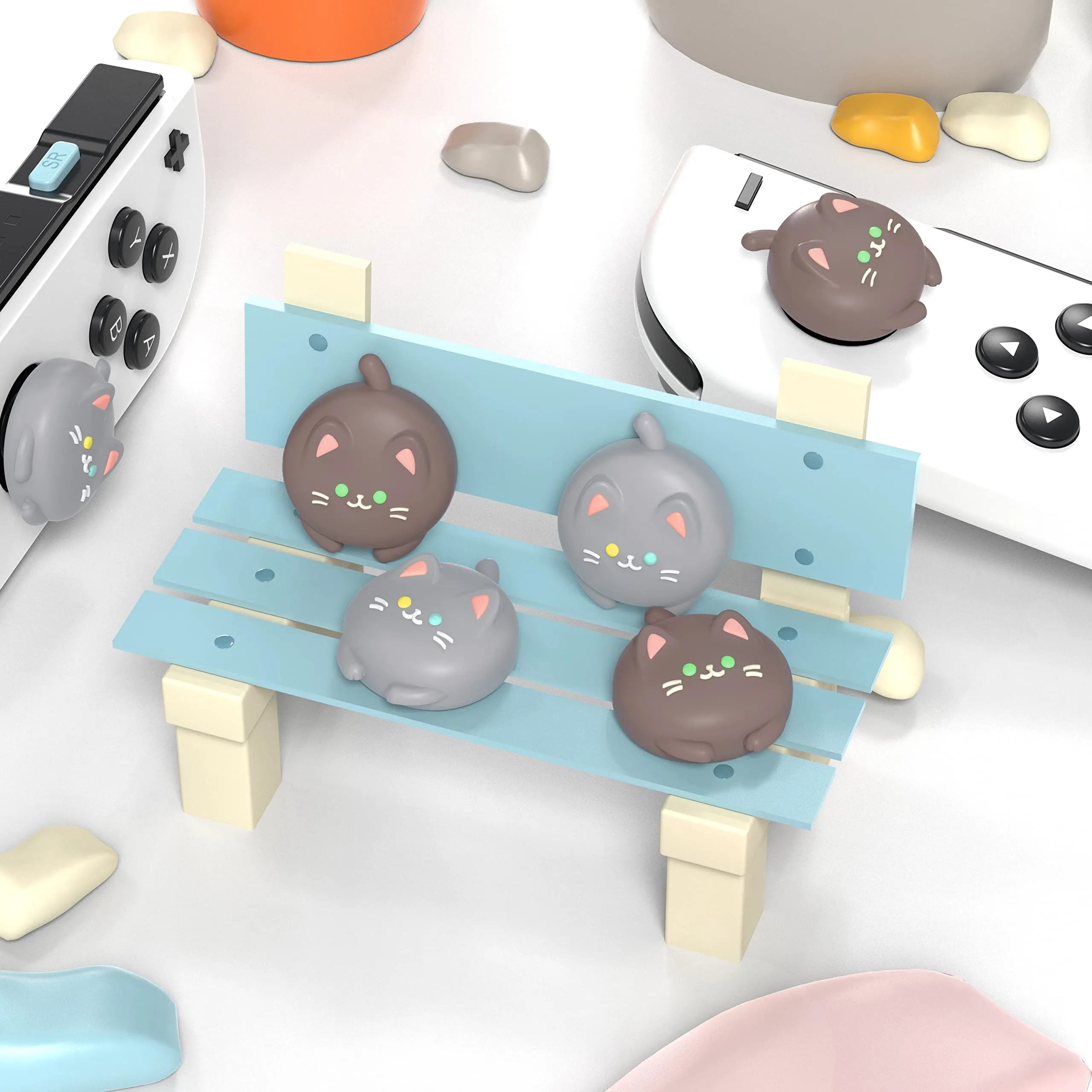playvital Gommini per Nintendo Switch, Gattino Carino-Grigio&Marrone - immagine 3