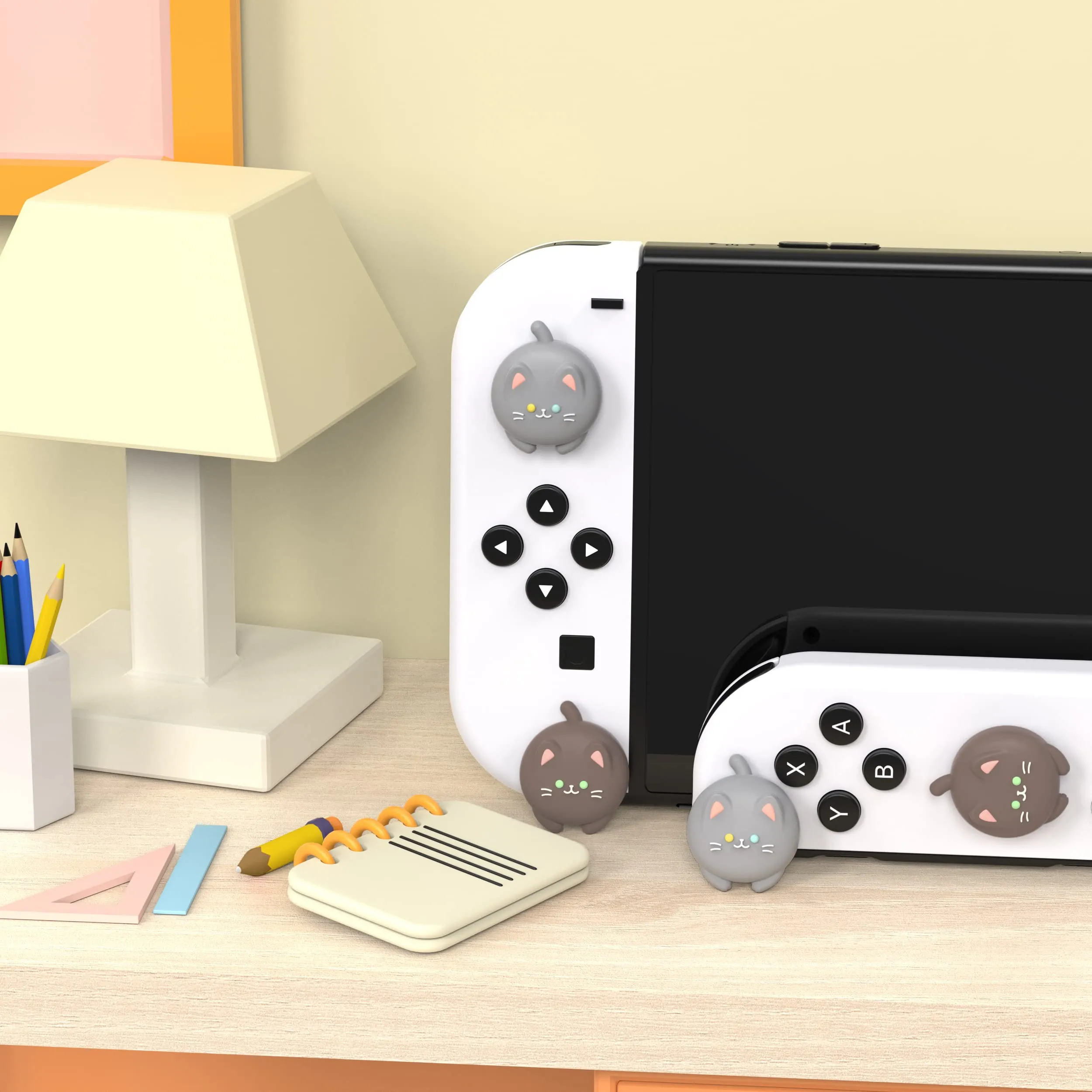 playvital Gommini per Nintendo Switch, Gattino Carino-Grigio&Marrone - immagine 4