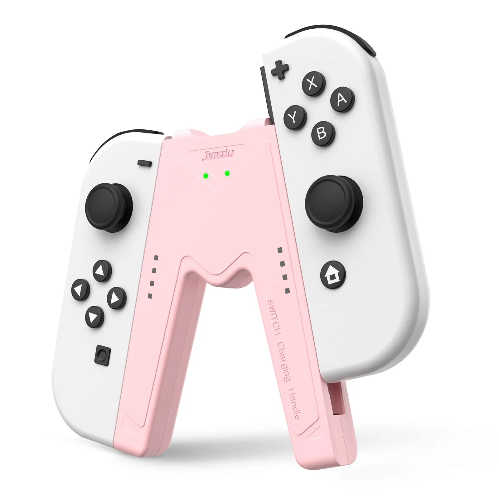 JINGDU Impugnatura di ricarica Joy-Con per Nintendo Switch NS/Switch OLED, Impugnatura Caricatore per Controller a Forma di V Accessori di Gioco per Joy con,USB di tipo C,Rosa - immagine 1