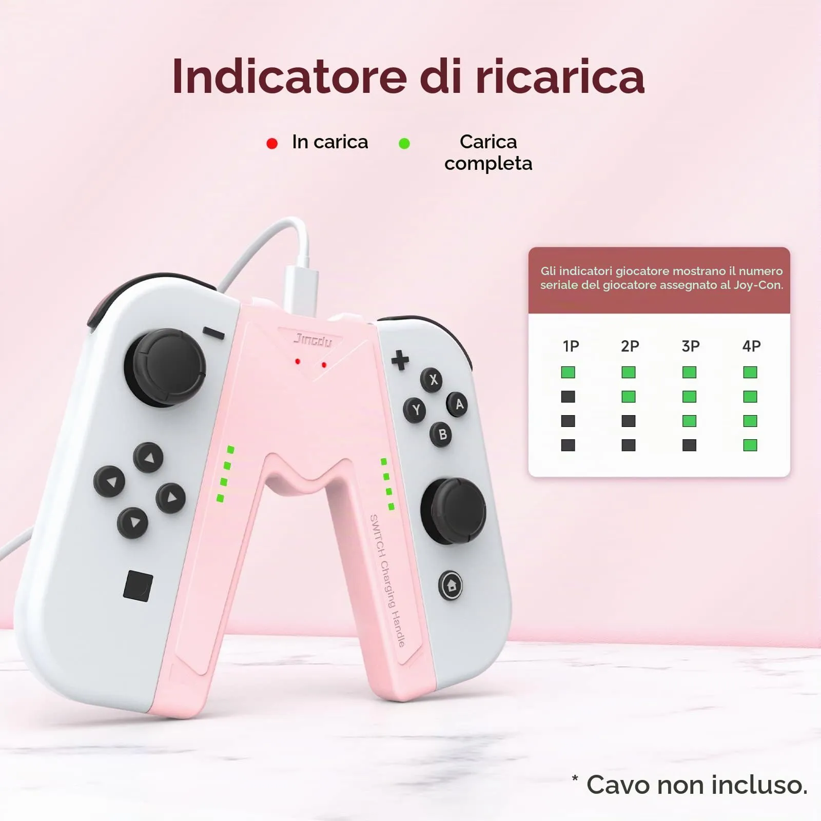 JINGDU Impugnatura di ricarica Joy-Con per Nintendo Switch NS/Switch OLED, Impugnatura Caricatore per Controller a Forma di V Accessori di Gioco per Joy con,USB di tipo C,Rosa - immagine 4