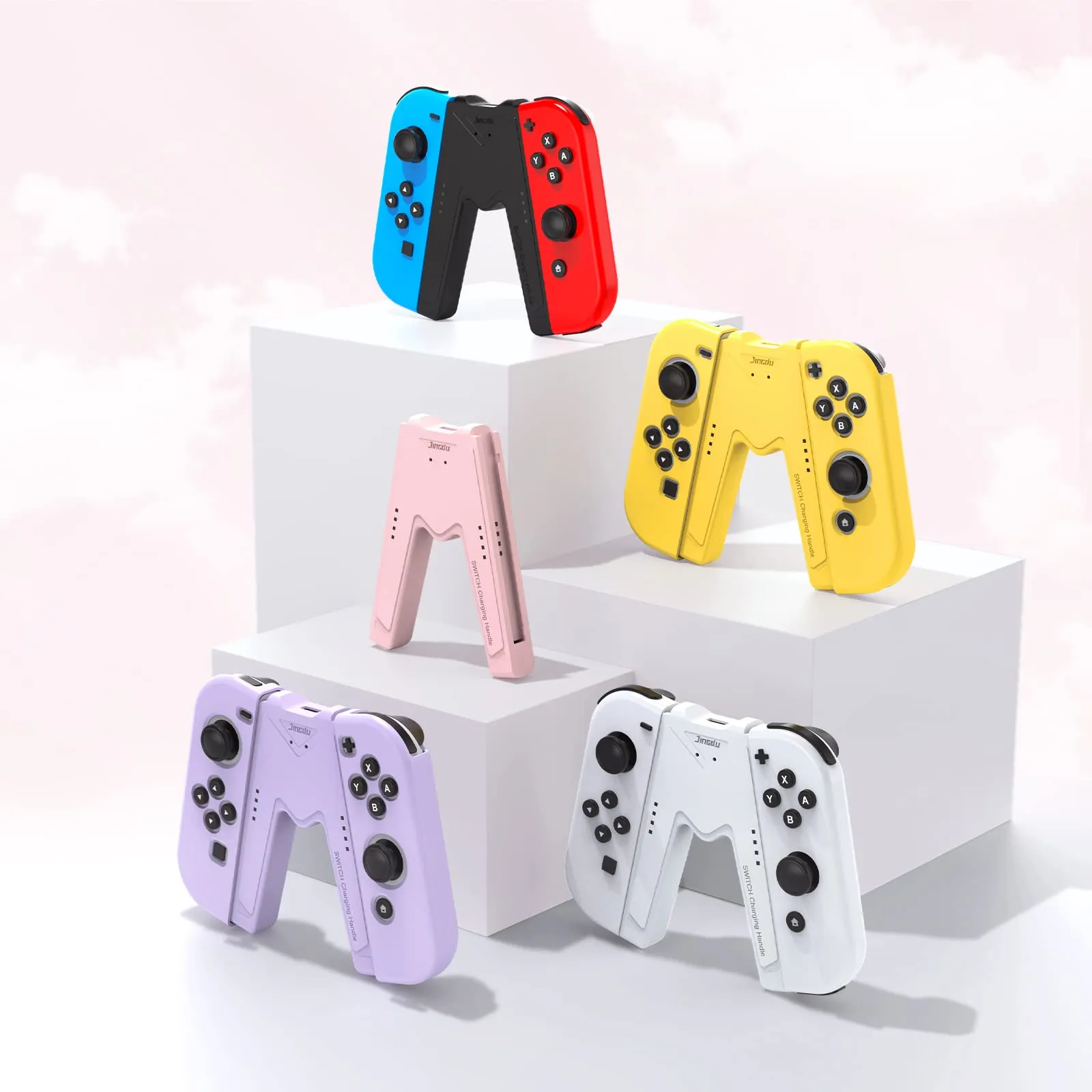 JINGDU Impugnatura di ricarica Joy-Con per Nintendo Switch NS/Switch OLED, Impugnatura Caricatore per Controller a Forma di V Accessori di Gioco per Joy con,USB di tipo C,Rosa - immagine 6