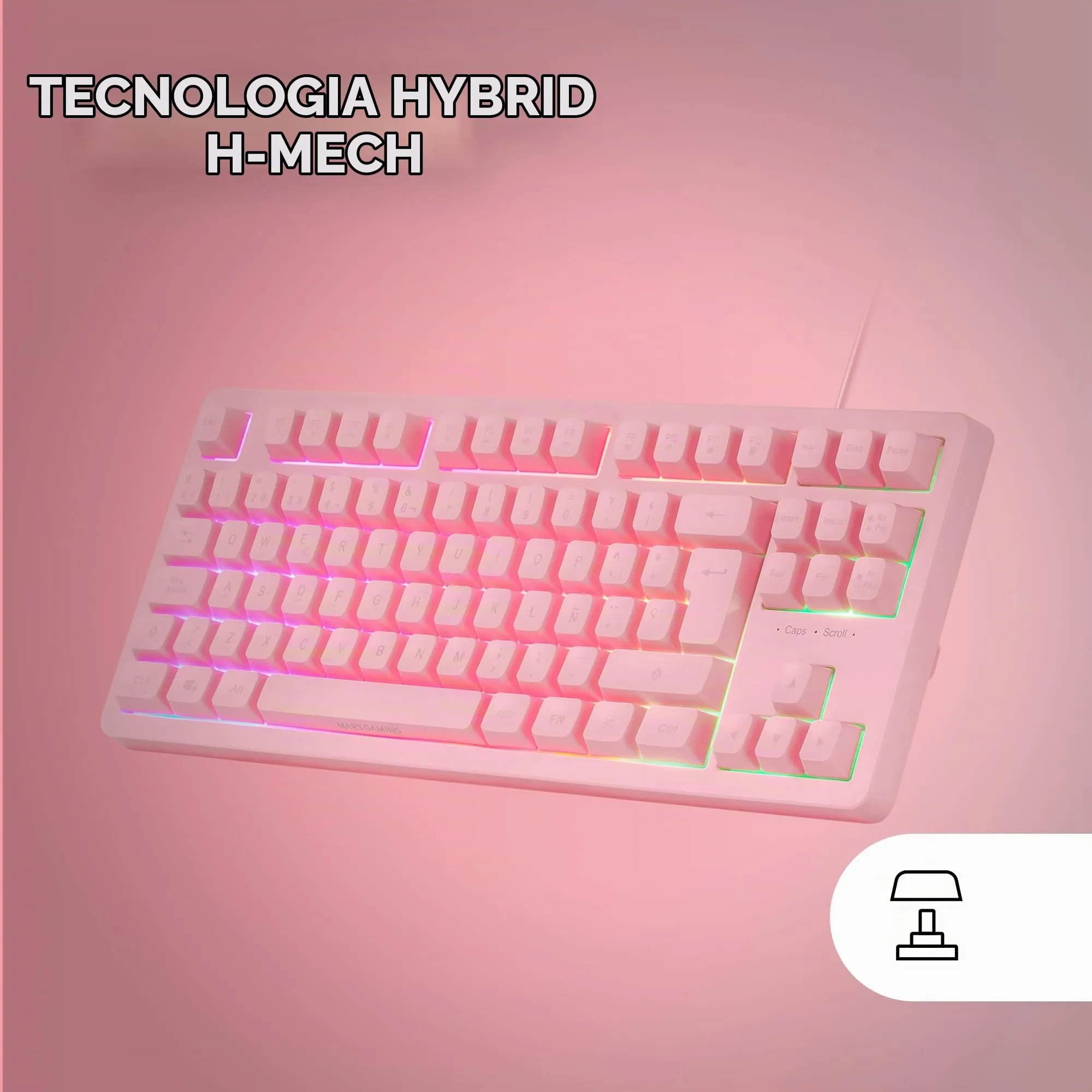 Mars Gaming MK023, Tastiera Gaming TKL, Tecnologia Ibrida H-Mech, Illuminazione FRGB Rainbow, Anti-ghosting, Compatibilità Universale, Rosa, Lingua Francese - immagine 3