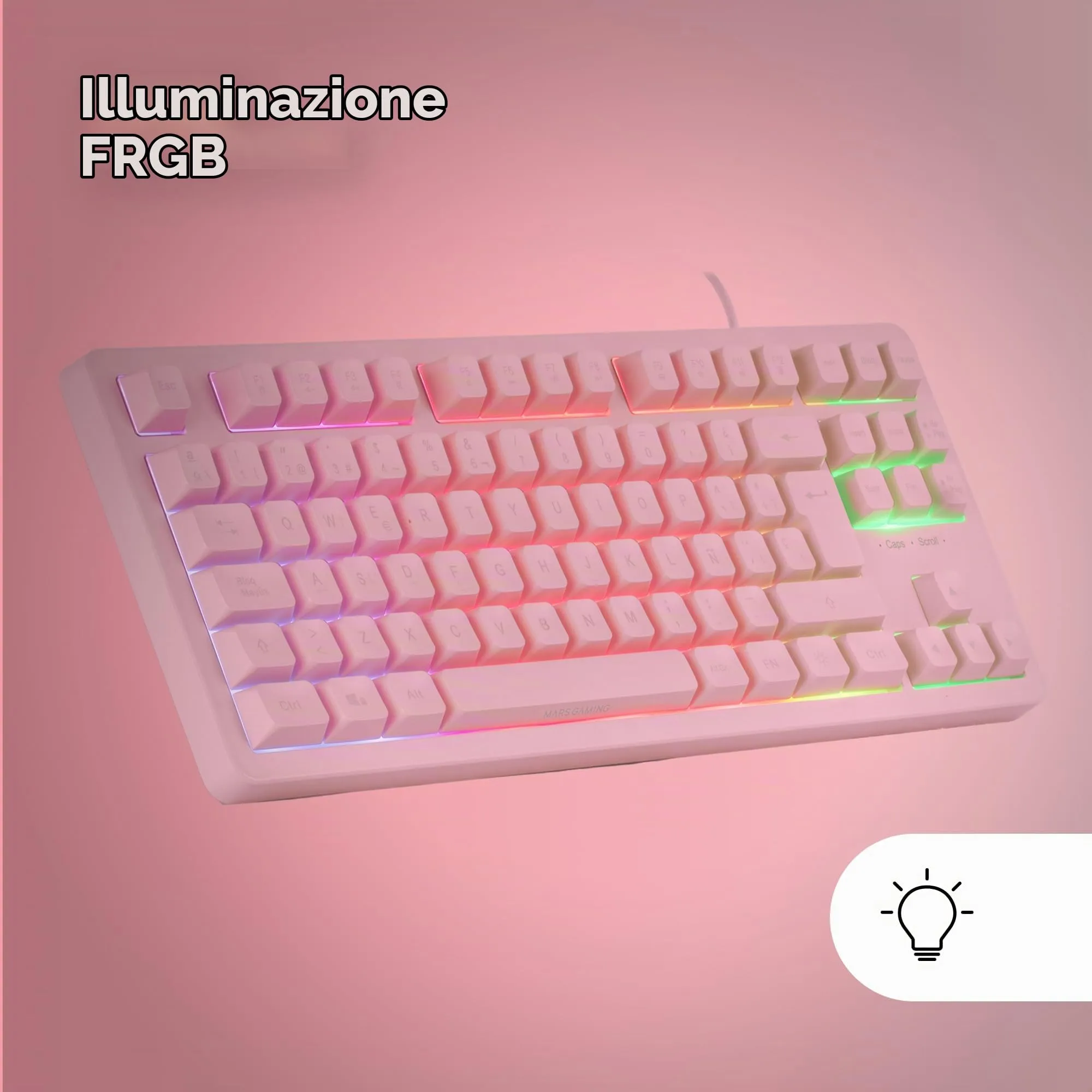 Mars Gaming MK023, Tastiera Gaming TKL, Tecnologia Ibrida H-Mech, Illuminazione FRGB Rainbow, Anti-ghosting, Compatibilità Universale, Rosa, Lingua Francese - immagine 4