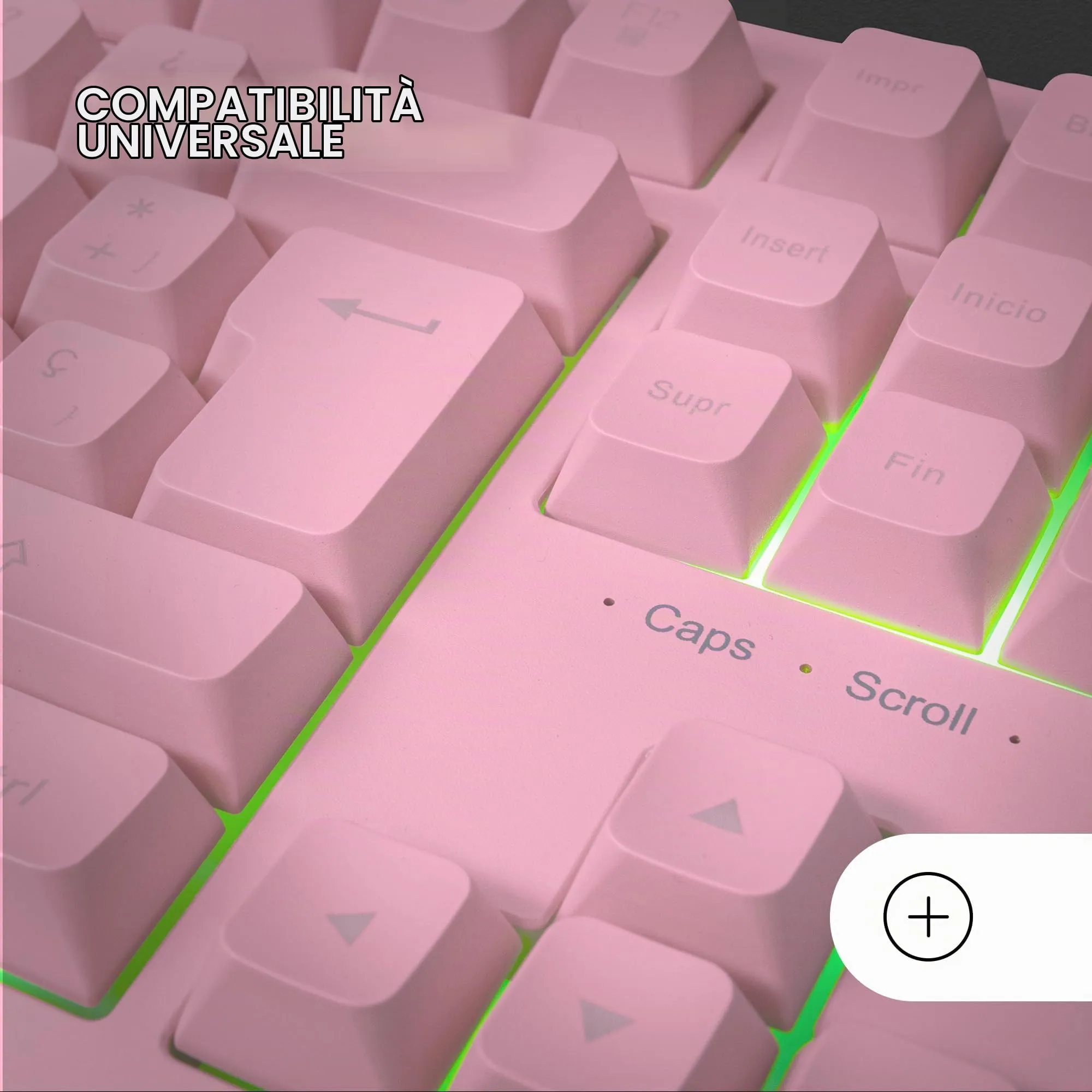 Mars Gaming MK023, Tastiera Gaming TKL, Tecnologia Ibrida H-Mech, Illuminazione FRGB Rainbow, Anti-ghosting, Compatibilità Universale, Rosa, Lingua Francese - immagine 5