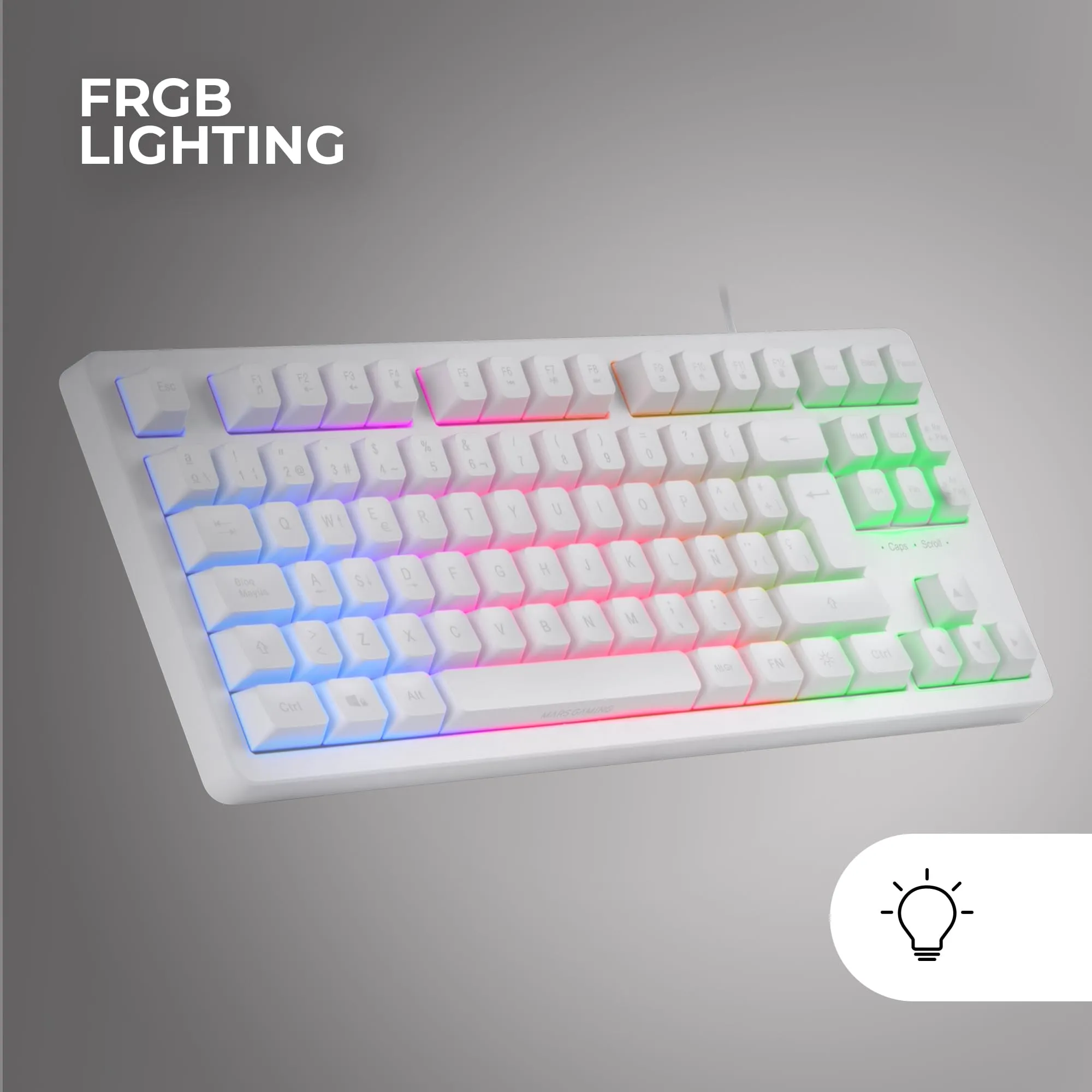Mars Gaming MK023, Tastiera Gaming TKL, Tecnologia Ibrida H-Mech, Illuminazione FRGB Rainbow, Anti-ghosting, Compatibilità Universale, Bianco, Lingua Spagnola - immagine 4