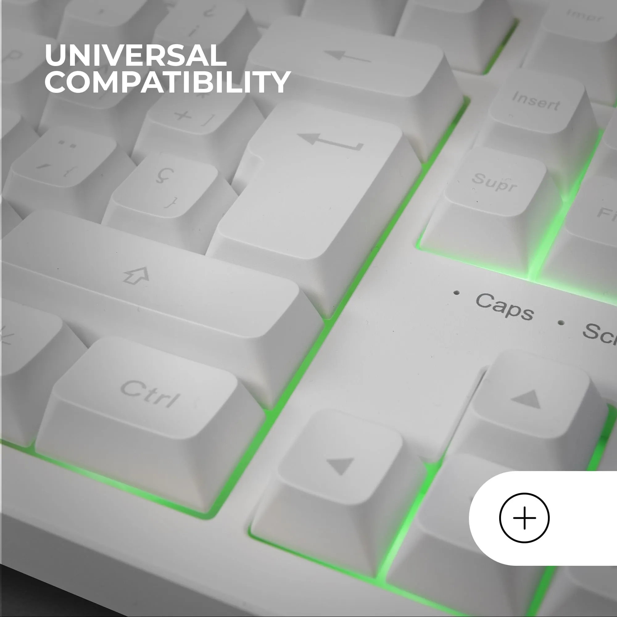Mars Gaming MK023, Tastiera Gaming TKL, Tecnologia Ibrida H-Mech, Illuminazione FRGB Rainbow, Anti-ghosting, Compatibilità Universale, Bianco, Lingua Spagnola - immagine 5