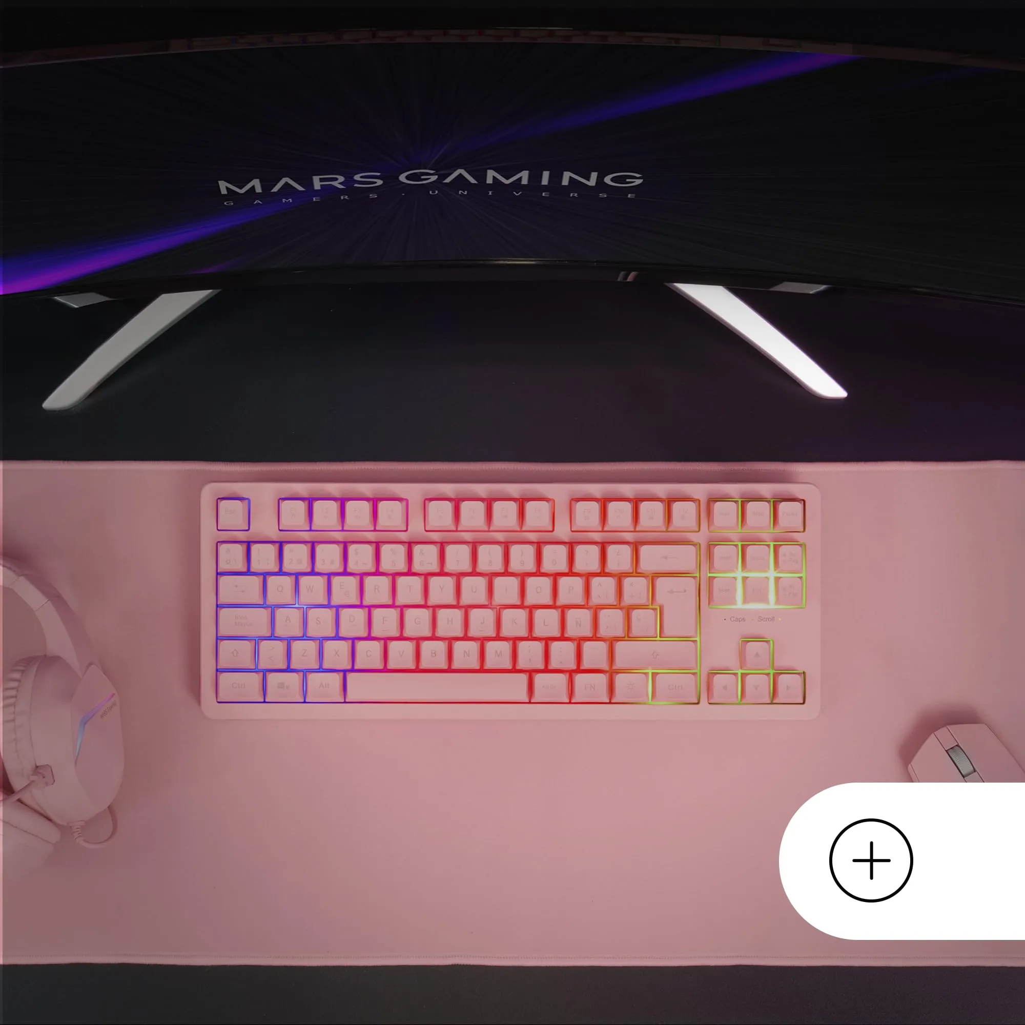 Mars Gaming MK023, Tastiera Gaming TKL, Tecnologia Ibrida H-Mech, Illuminazione FRGB Rainbow, Anti-ghosting, Compatibilità Universale, Rosa, Lingua Spagnola - immagine 6