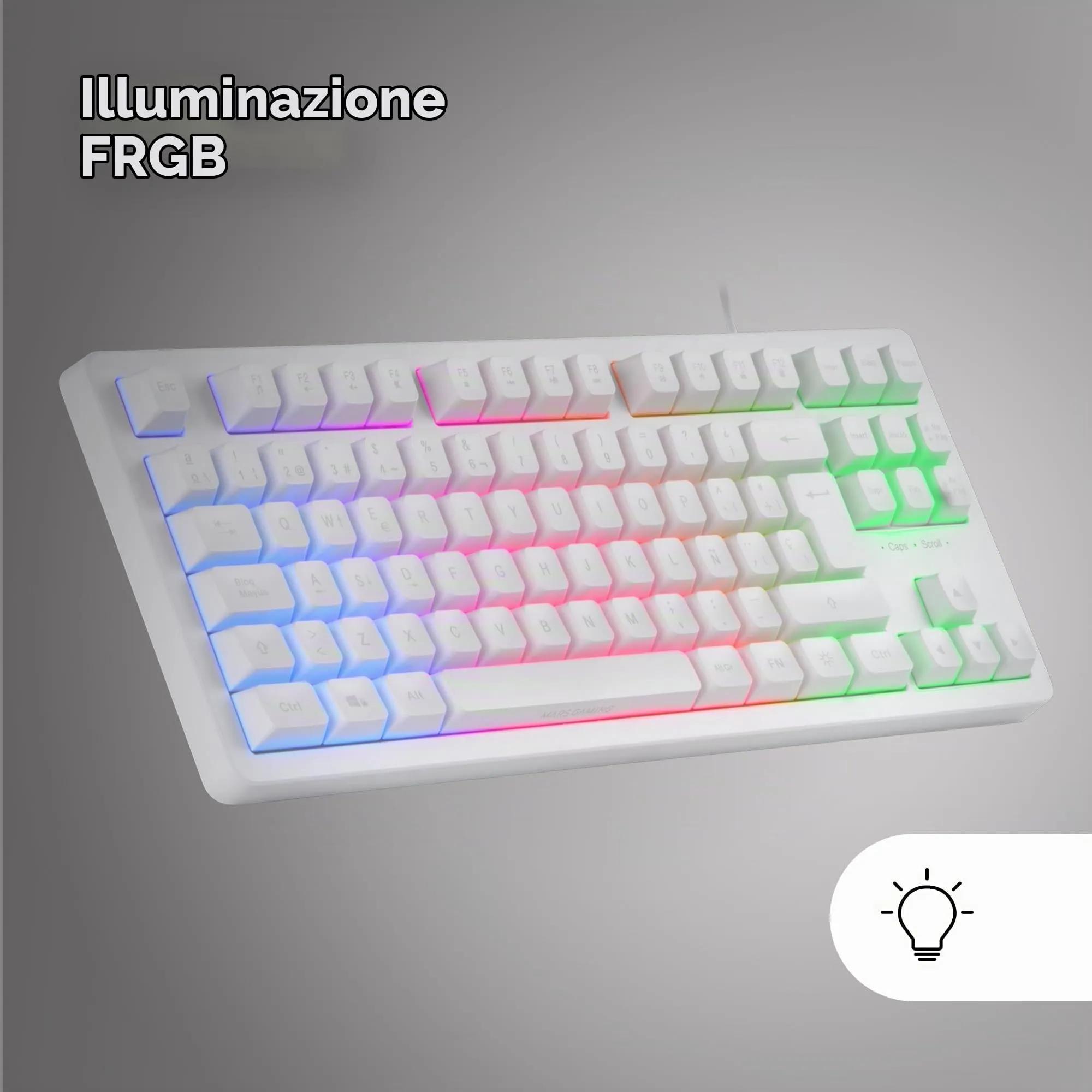 Mars Gaming MK023, Tastiera Gaming TKL, Tecnologia Ibrida H-Mech, Illuminazione FRGB Rainbow, Anti-ghosting, Compatibilità Universale, Bianco, Lingua Portoghese - immagine 4