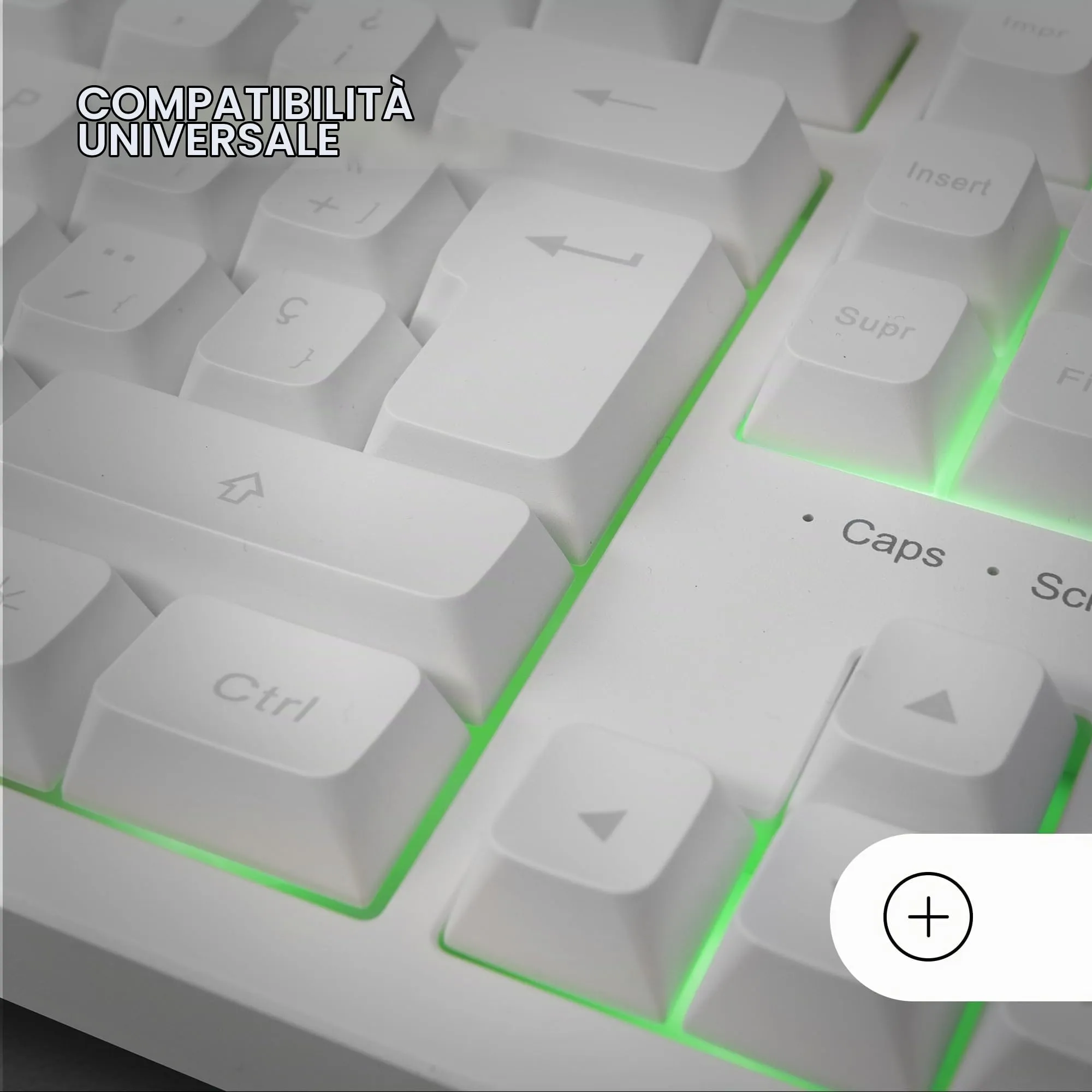 Mars Gaming MK023, Tastiera Gaming TKL, Tecnologia Ibrida H-Mech, Illuminazione FRGB Rainbow, Anti-ghosting, Compatibilità Universale, Bianco, Lingua Portoghese - immagine 5