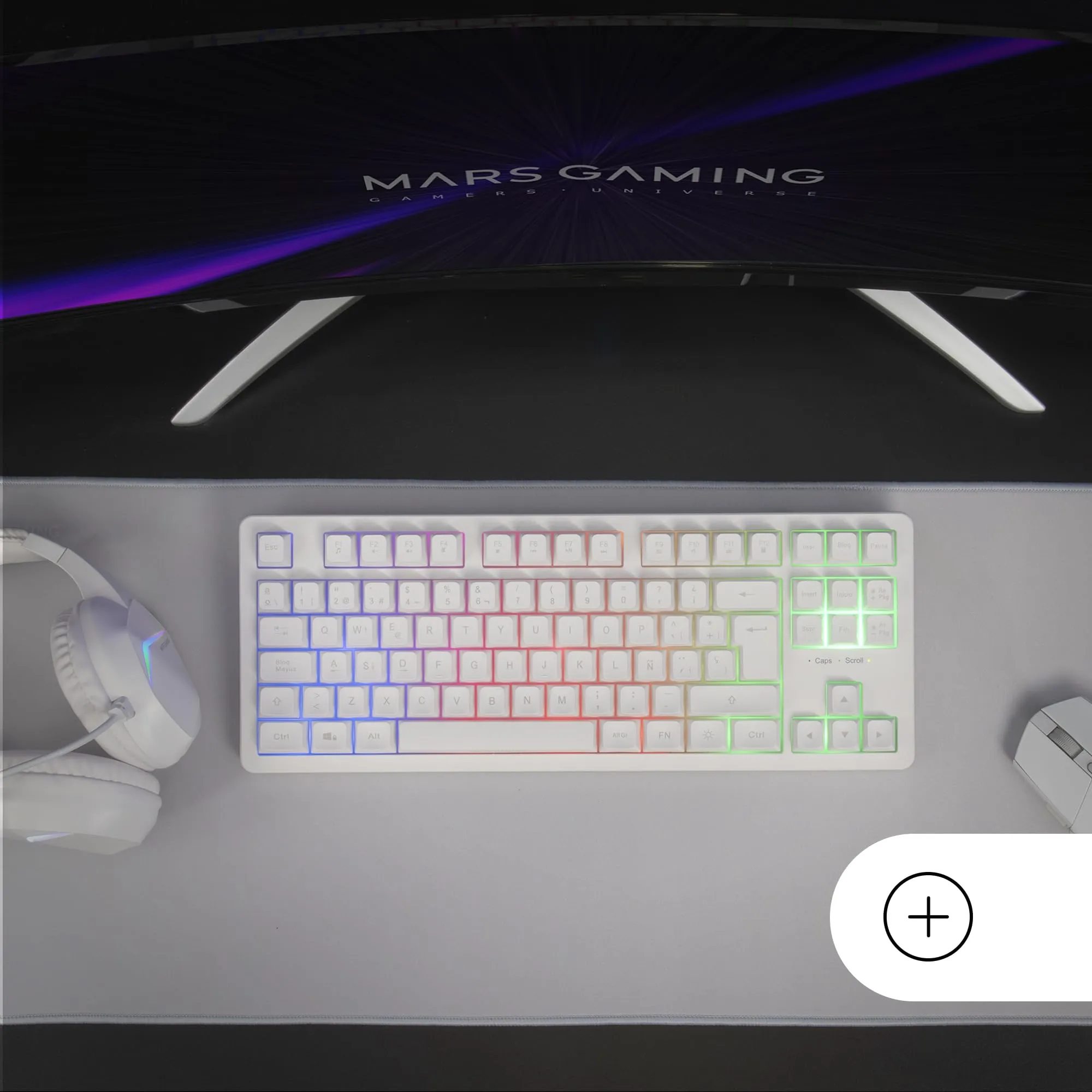 Mars Gaming MK023, Tastiera Gaming TKL, Tecnologia Ibrida H-Mech, Illuminazione FRGB Rainbow, Anti-ghosting, Compatibilità Universale, Bianco, Lingua Portoghese - immagine 6