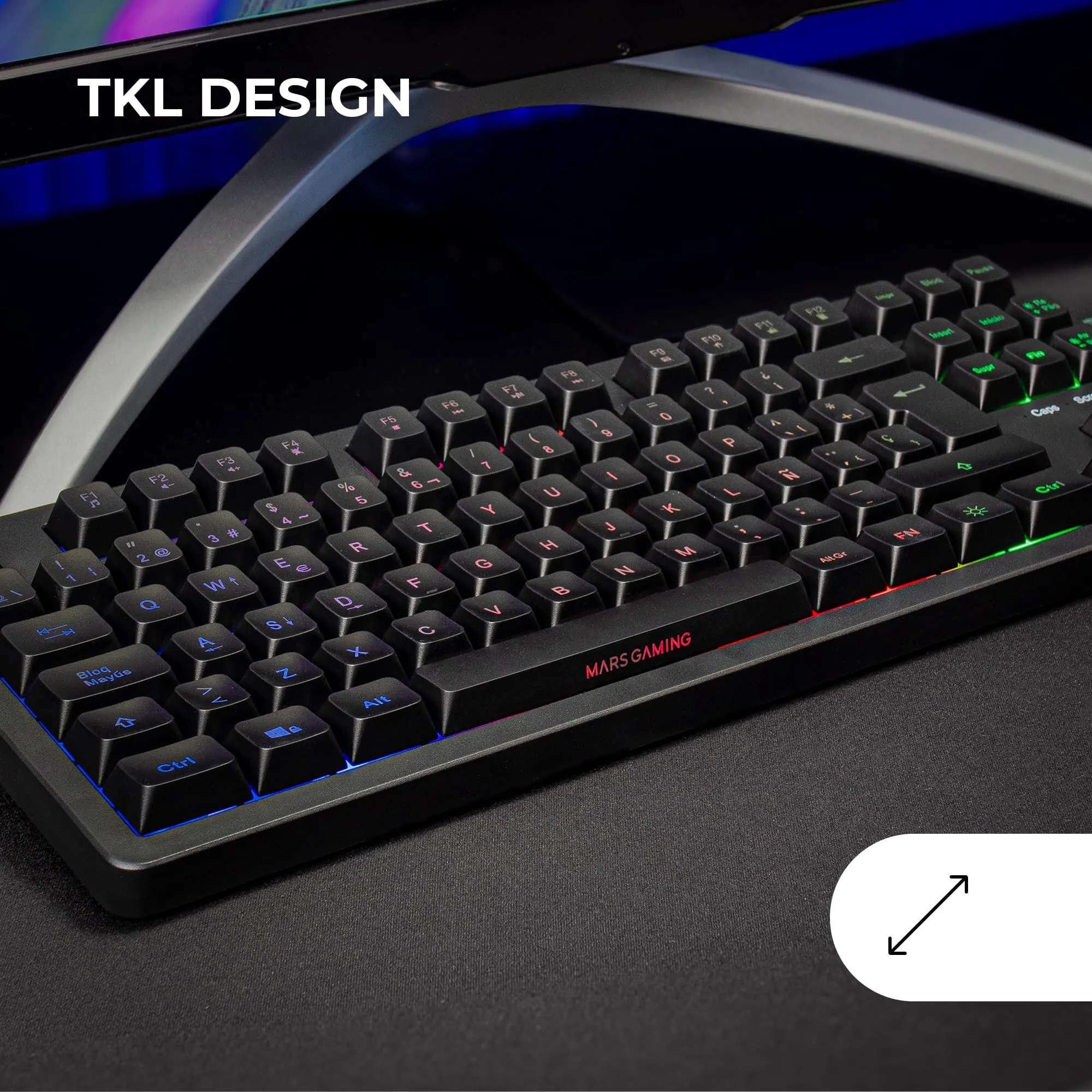 Mars Gaming MK023, Tastiera Gaming TKL, Tecnologia Ibrida H-Mech, Illuminazione FRGB Rainbow, Anti-ghosting, Compatibilità Universale, Nero, Lingua Portoghese - immagine 2