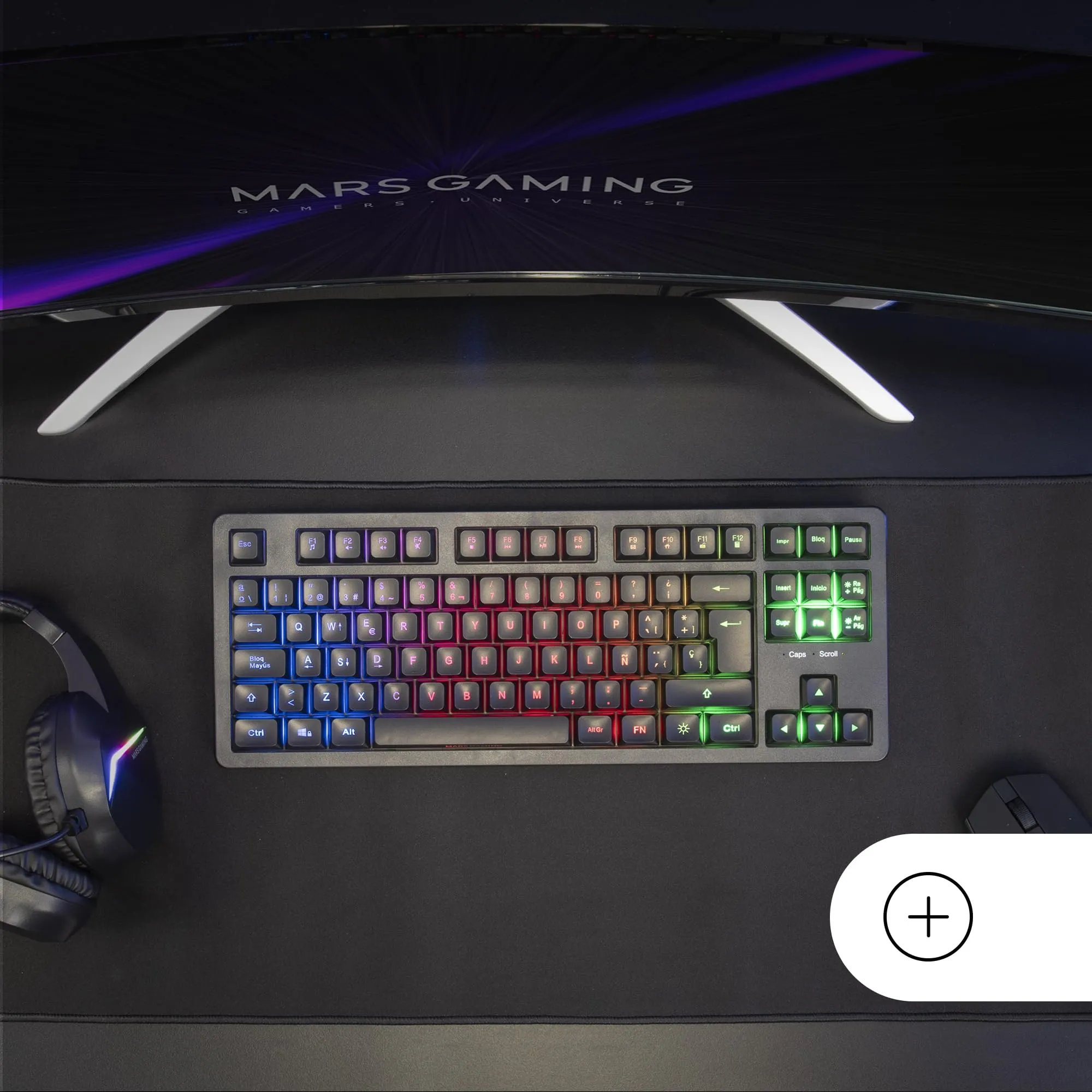 Mars Gaming MK023, Tastiera Gaming TKL, Tecnologia Ibrida H-Mech, Illuminazione FRGB Rainbow, Anti-ghosting, Compatibilità Universale, Nero, Lingua Portoghese - immagine 6