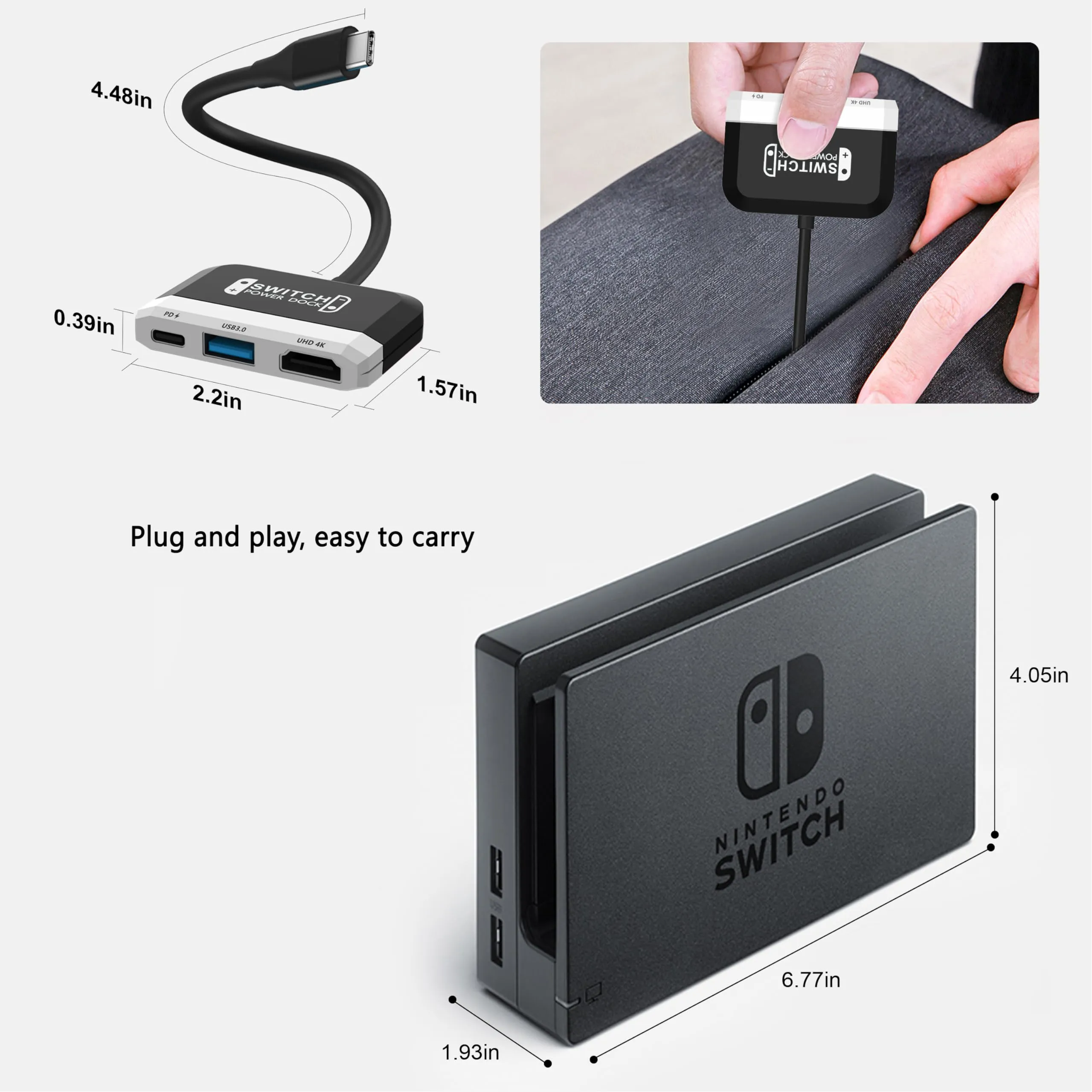 RREAKA Switch Dock per Nintendo OLED, 3 in 1 Adattatore TV con HDMI 4K, porta USB 3.0, carica Type C 100W, portatile Docking Station Viaggio - immagine 3