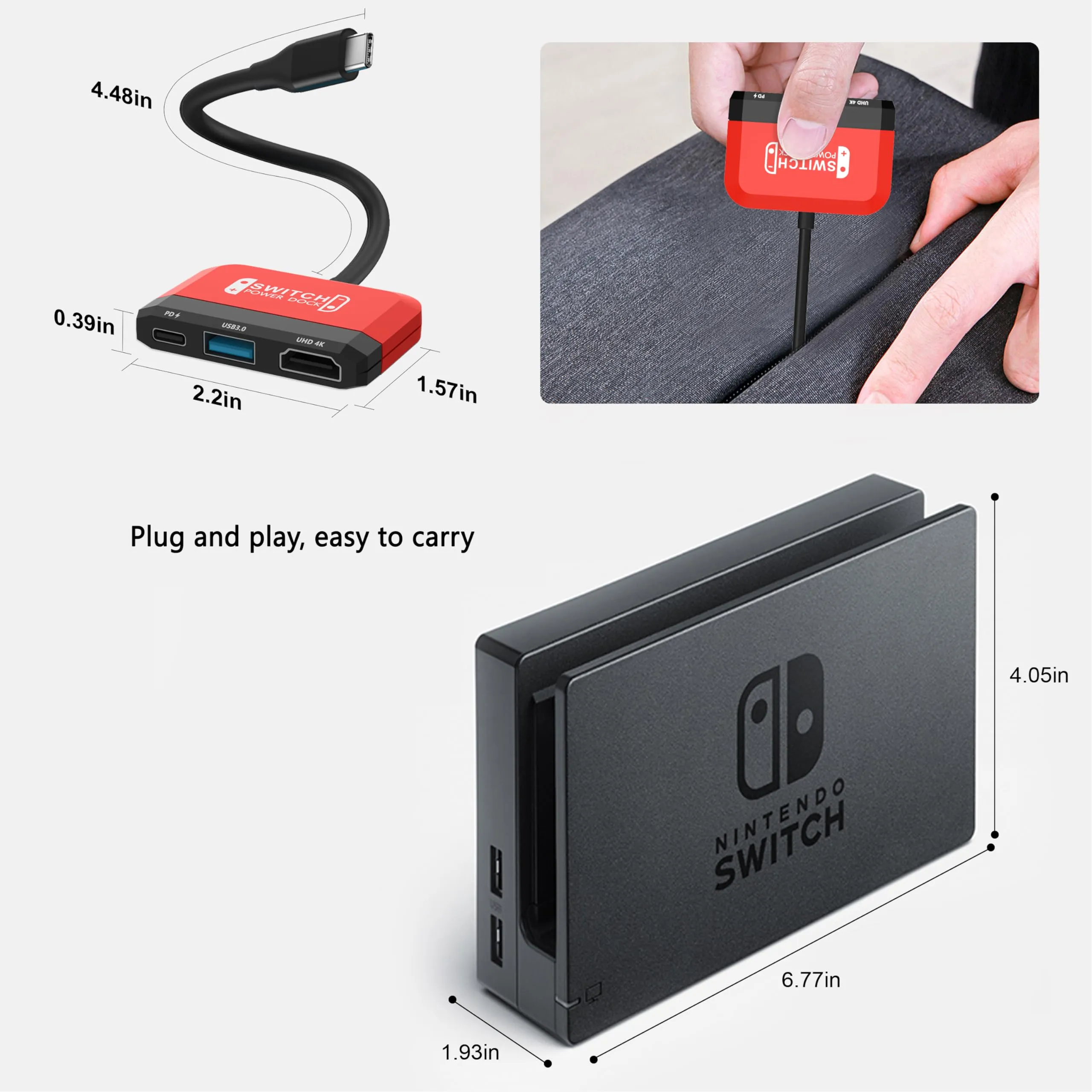 RREAKA Switch Dock per Nintendo Switch OLED, adattatore TV 3 in 1 con HDMI 4K, porta USB 3.0, ricarica tipo C 100W, docking station portatile da viaggio, per Samsung Dex S24, MacBook - immagine 3