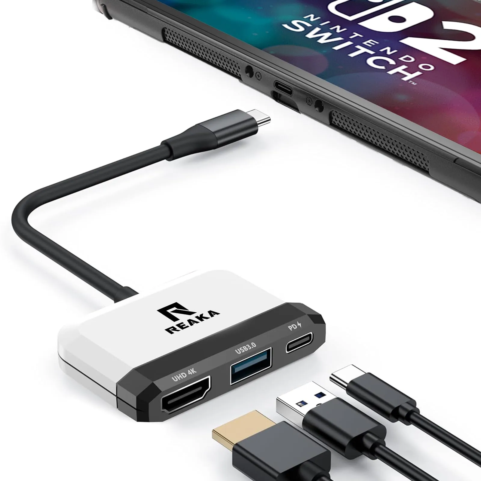 RREAKA Switch Dock per Nintendo OLED, 3 in 1 Adapter TV con HDMI 4K, porta USB 3.0, carica Type C 100W, portatile docking station viaggio - immagine 1