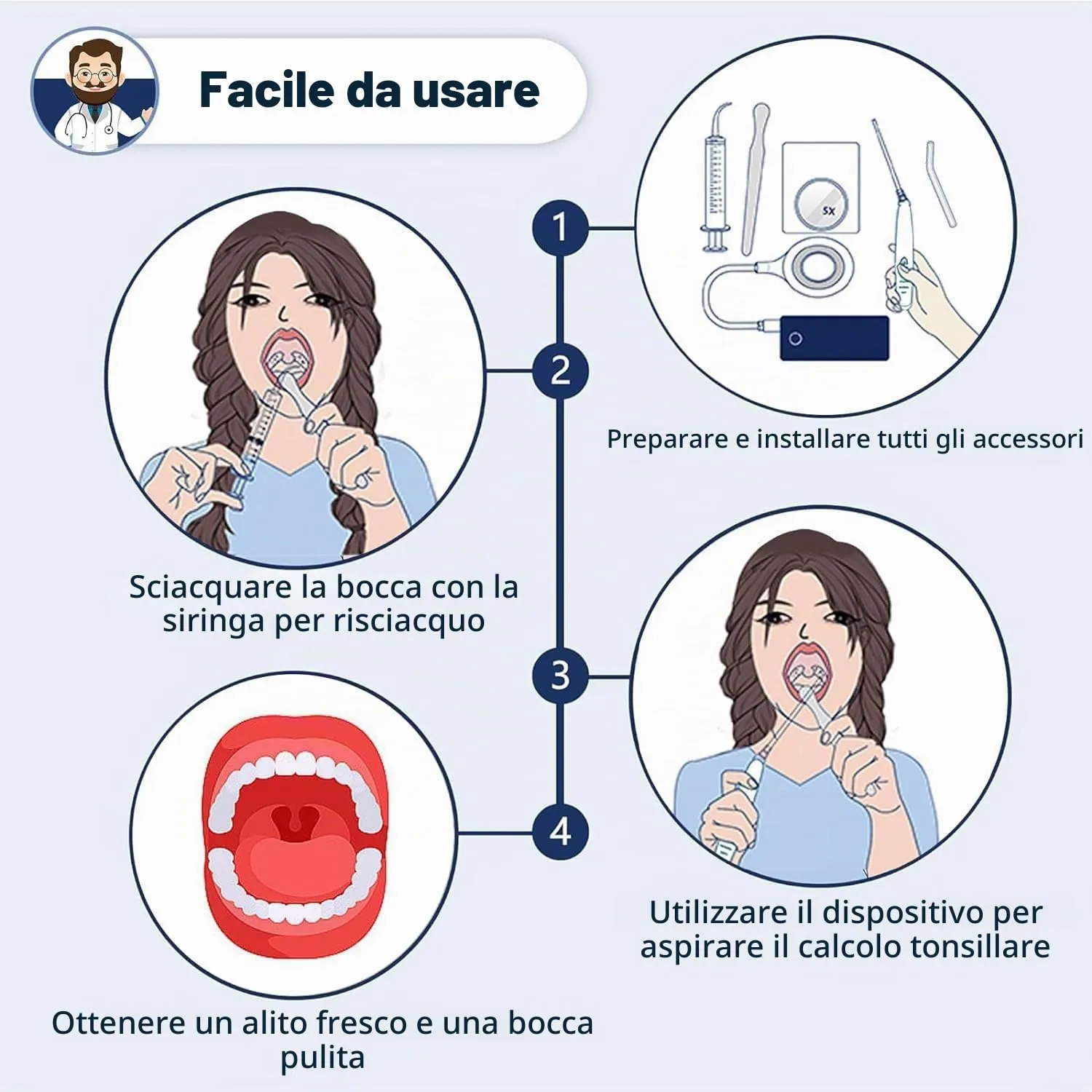 Kit for la Rimozione Dei Calcoli Tonsillari con Aspirapolvere Elettronico a 3 Livelli, Antialitosi, Irrigatore Orale, Kit for la Rimozione Dei Calcoli Tonsillari - immagine 2