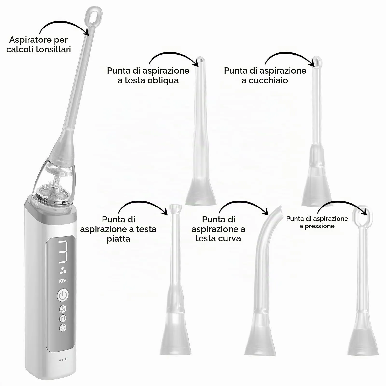 Kit for la Rimozione Dei Calcoli Tonsillari con Aspirapolvere Elettronico a 3 Livelli, Antialitosi, Irrigatore Orale, Kit for la Rimozione Dei Calcoli Tonsillari - immagine 6