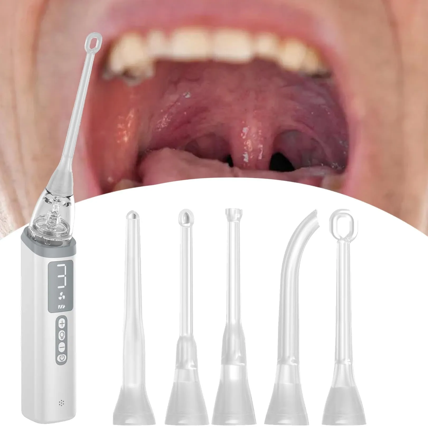 IINCOOY Kit for La Rimozione dei Calcoli Tonsillari, Aspirapolvere Elettronico for La Cura Orale, Pulisci Bocca con 5 modalità di Aspirazione, Strumenti di Aspirazione Istantanea 10 in 1(A) - immagine 1