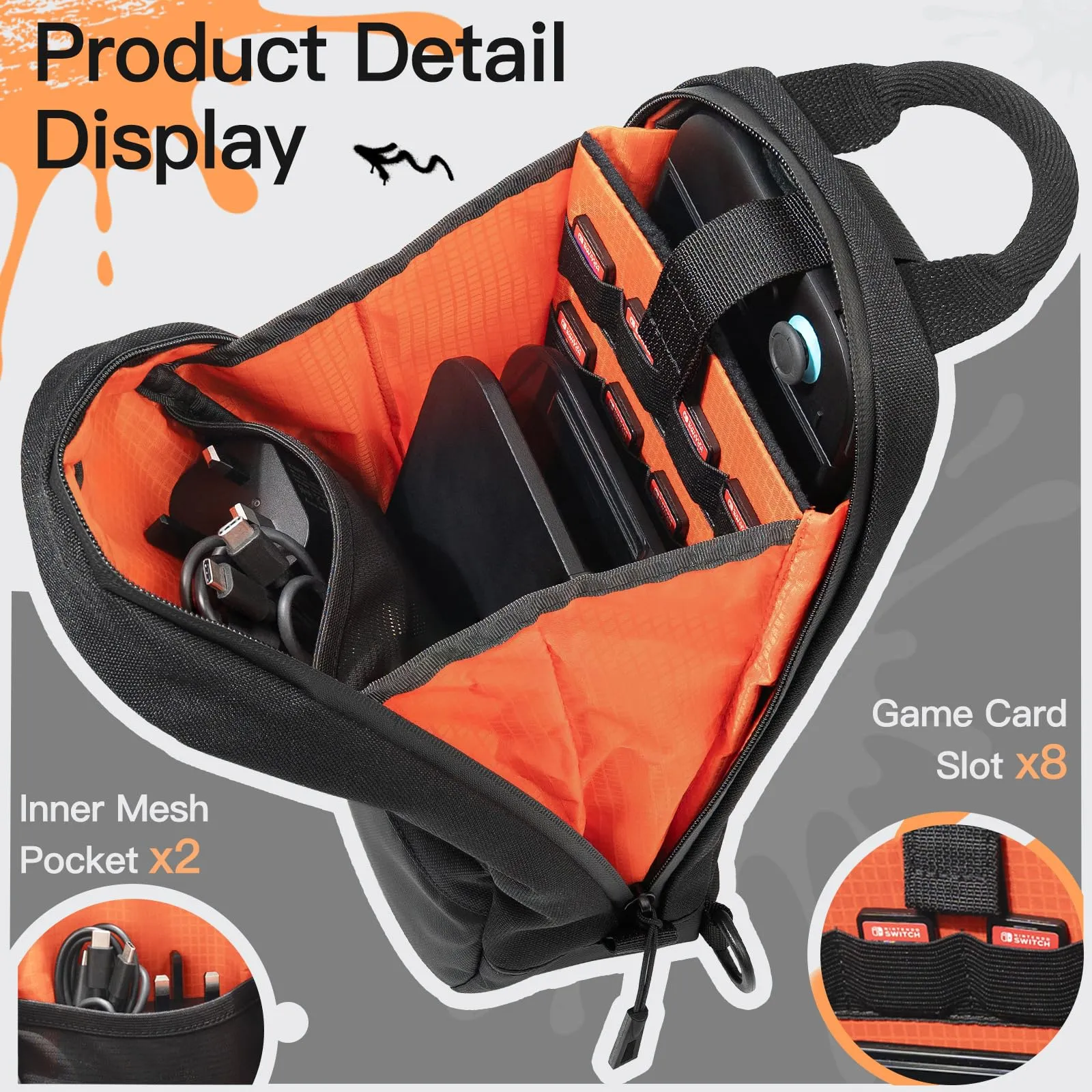 JETech Borsa a Tracolla per Nintendo Switch 2/Switch OLED, Nero - immagine 3