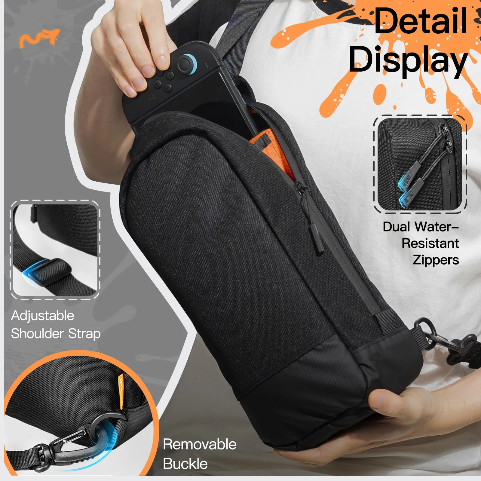 JETech Borsa a Tracolla per Nintendo Switch 2/Switch OLED, Nero - immagine 5