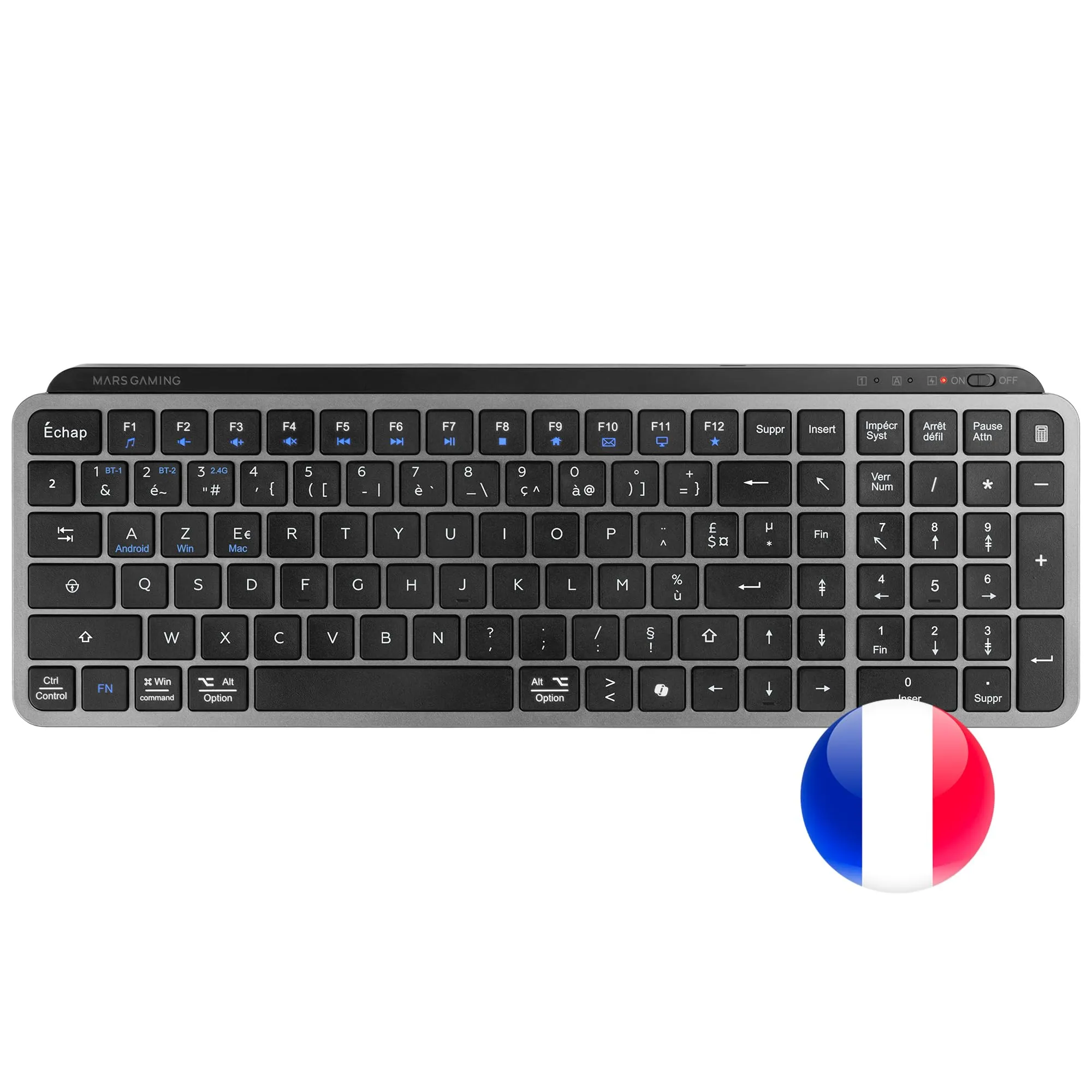 Mars Gaming MK-SILENKEYS, Francese, Tastiera Wireless Full-Format Compatta, Profilo Basso, Switch a Forbice Silenziosi, Tasto Copilot AI, Bluetooth 5.1 Dual 2.4GPRO, Batteria 200h, PC, Mac, Nero - immagine 2