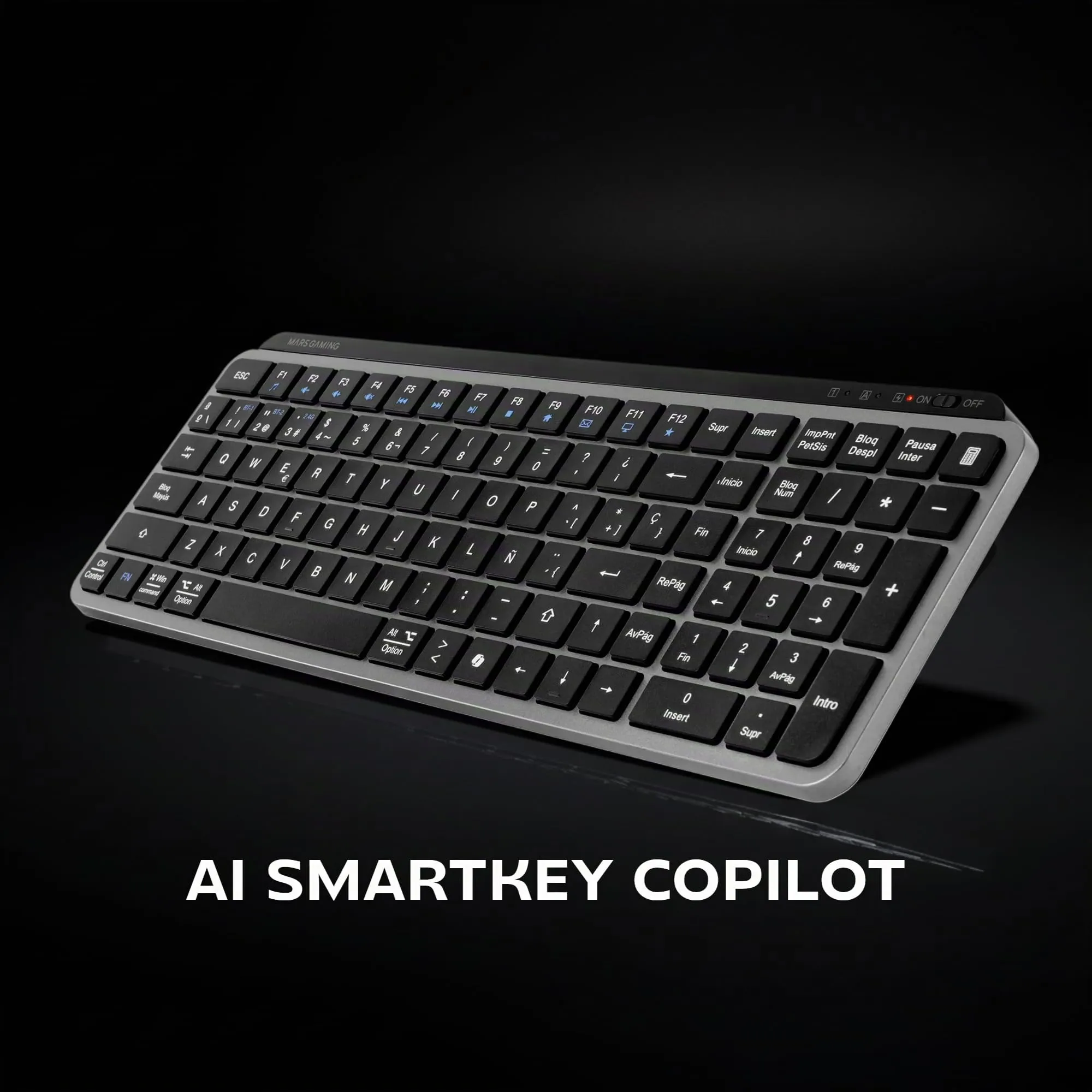 Mars Gaming MK-SILENKEYS, Francese, Tastiera Wireless Full-Format Compatta, Profilo Basso, Switch a Forbice Silenziosi, Tasto Copilot AI, Bluetooth 5.1 Dual 2.4GPRO, Batteria 200h, PC, Mac, Nero - immagine 4