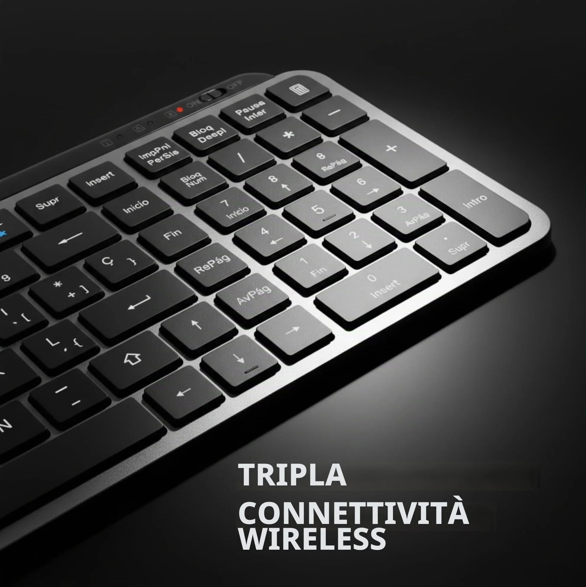 Mars Gaming MK-SILENKEYS, Francese, Tastiera Wireless Full-Format Compatta, Profilo Basso, Switch a Forbice Silenziosi, Tasto Copilot AI, Bluetooth 5.1 Dual 2.4GPRO, Batteria 200h, PC, Mac, Nero - immagine 5