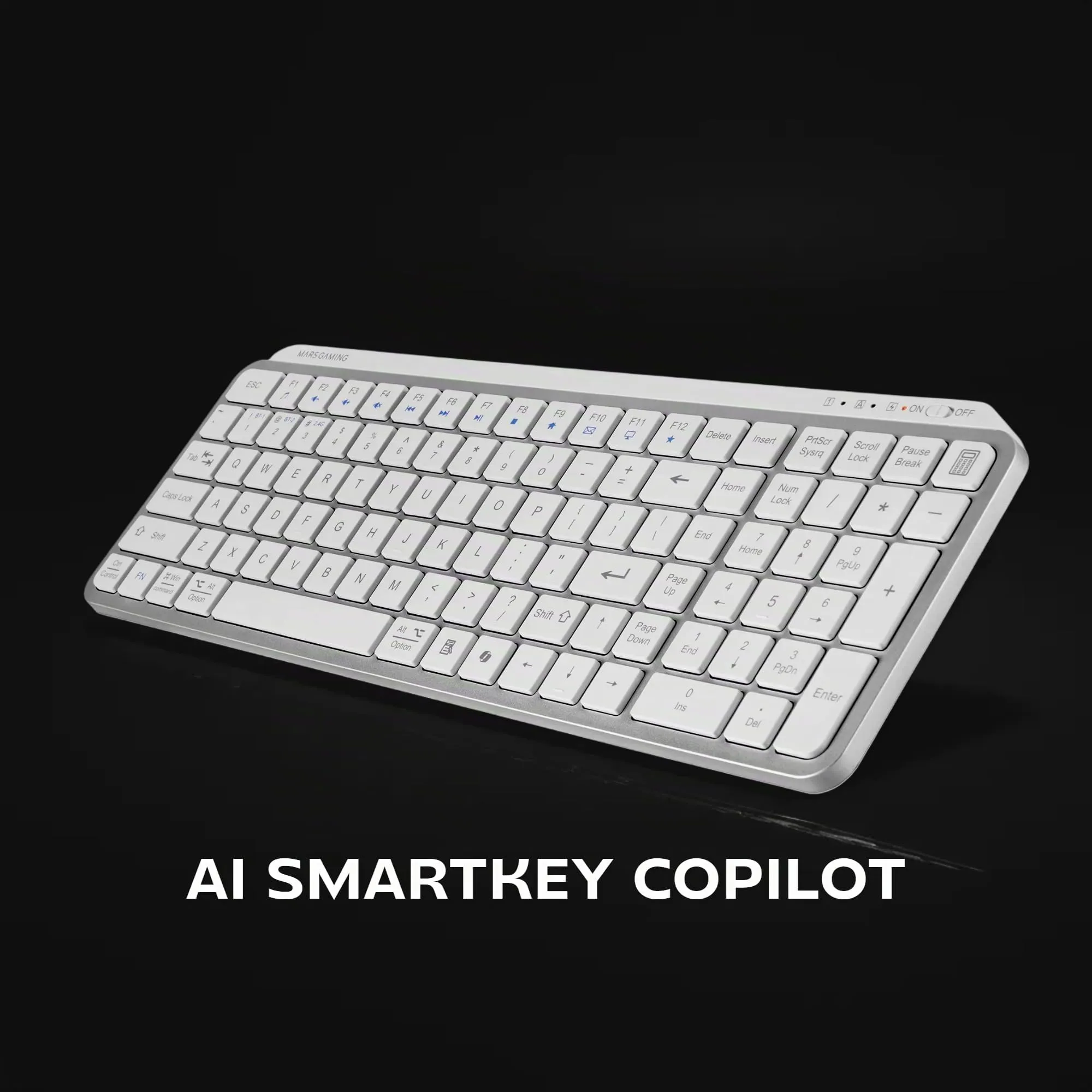 Mars Gaming MK-SILENKEYS, Spagnolo, Tastiera Wireless Full-Format Compatta, Profilo Basso, Switch a Forbice Silenziosi, Tasto Copilot AI, Bluetooth 5.1 Dual 2.4GPRO, Batteria 200h, PC, Mac, Bianco - immagine 3