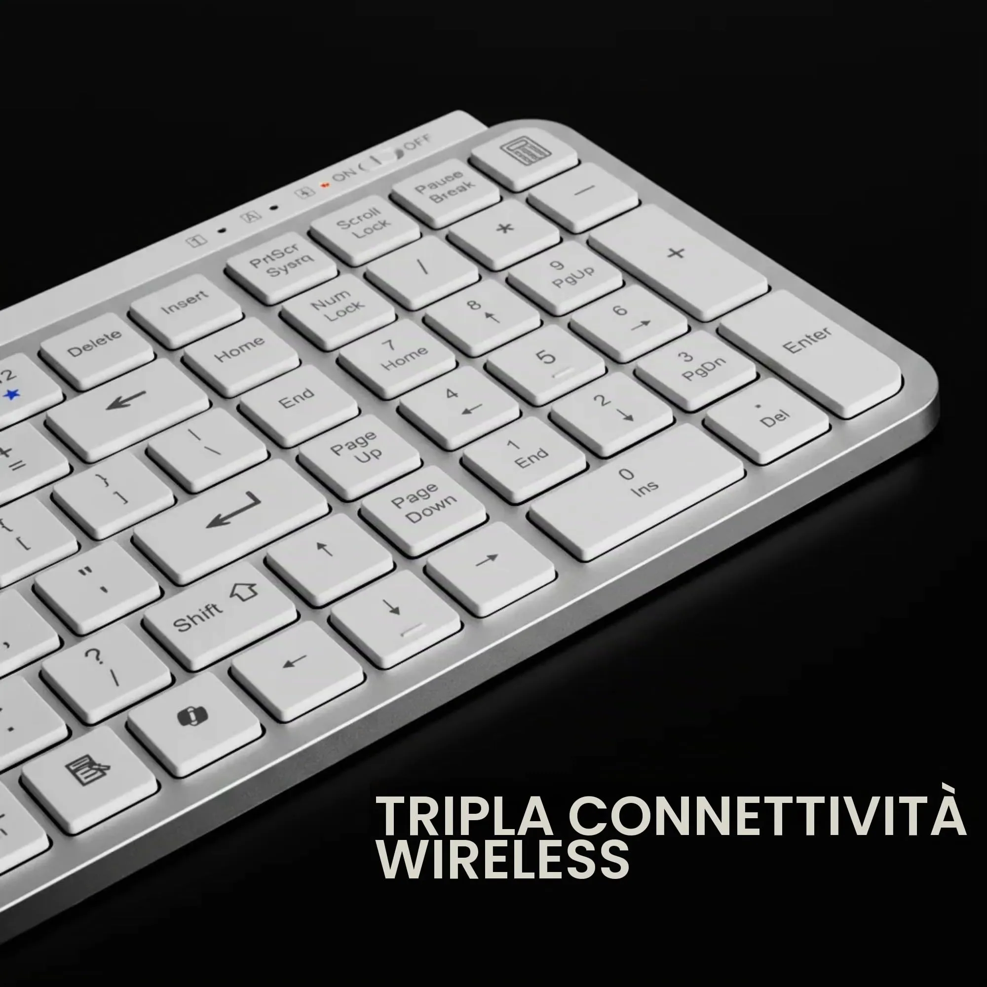 Mars Gaming MK-SILENKEYS, Inglese US, Tastiera Wireless Full-Format Compatta, Profilo Basso, Switch a Forbice Silenziosi, Tasto Copilot AI, Bluetooth 5.1 Dual 2.4GPRO, Batteria 200h, PC, Mac, Bianco - immagine 5