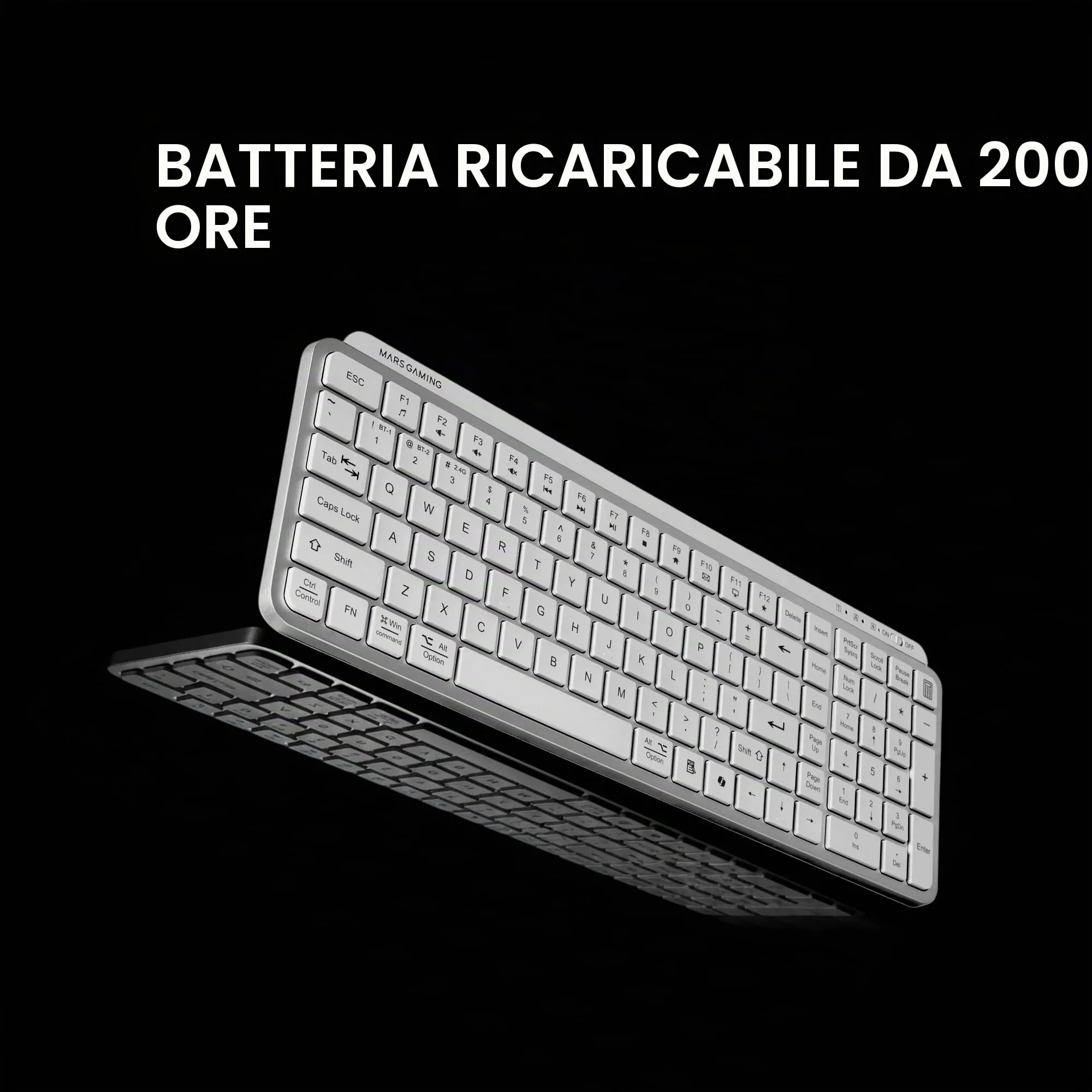 Mars Gaming MK-SILENKEYS, Inglese US, Tastiera Wireless Full-Format Compatta, Profilo Basso, Switch a Forbice Silenziosi, Tasto Copilot AI, Bluetooth 5.1 Dual 2.4GPRO, Batteria 200h, PC, Mac, Bianco - immagine 6