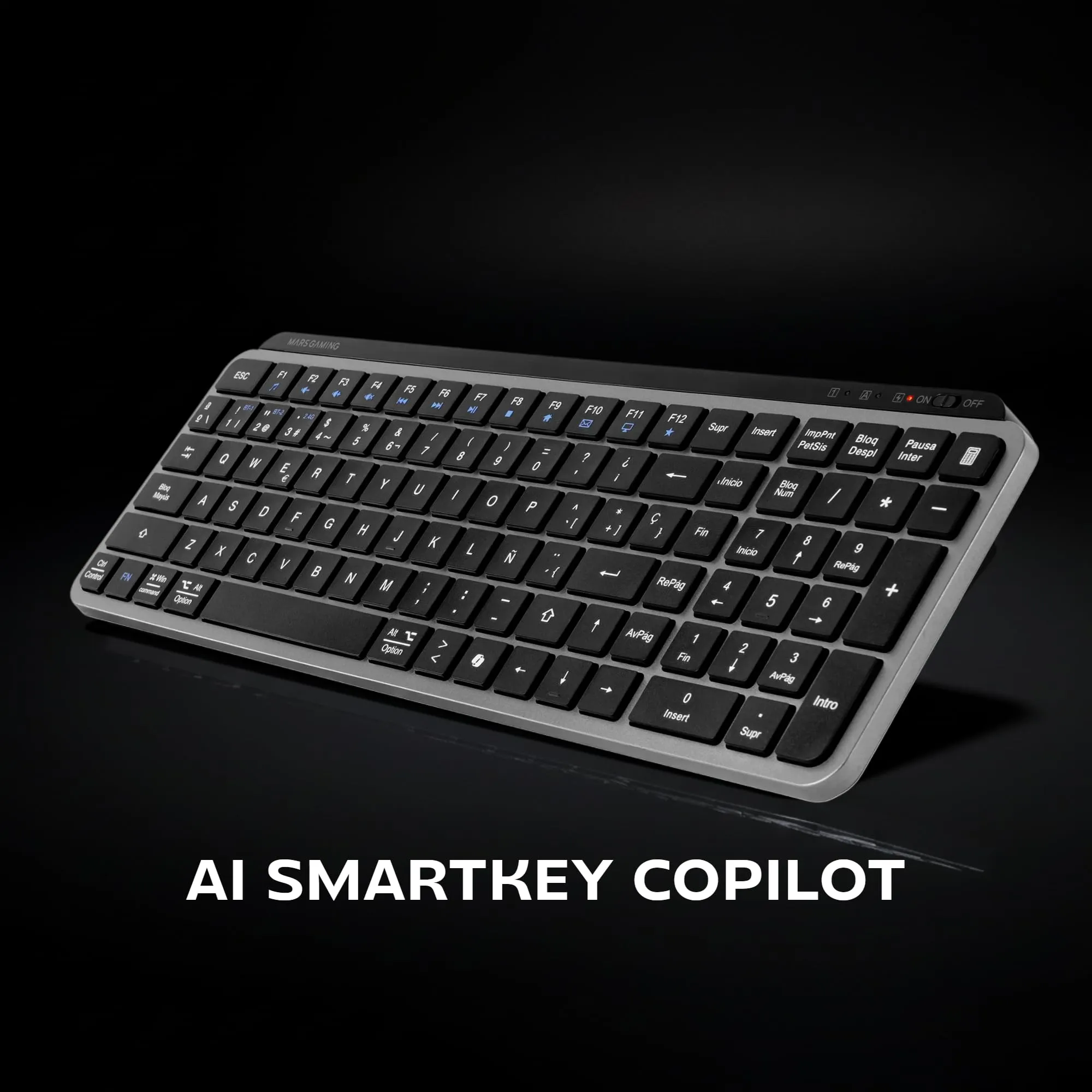 Mars Gaming MK-SILENKEYS, Spagnolo, Tastiera Wireless Full-Format Compatta, Profilo Basso, Switch a Forbice Silenziosi, Tasto Copilot AI, Bluetooth 5.1 Dual 2.4GPRO, Batteria 200h, PC, Mac, Nero - immagine 3