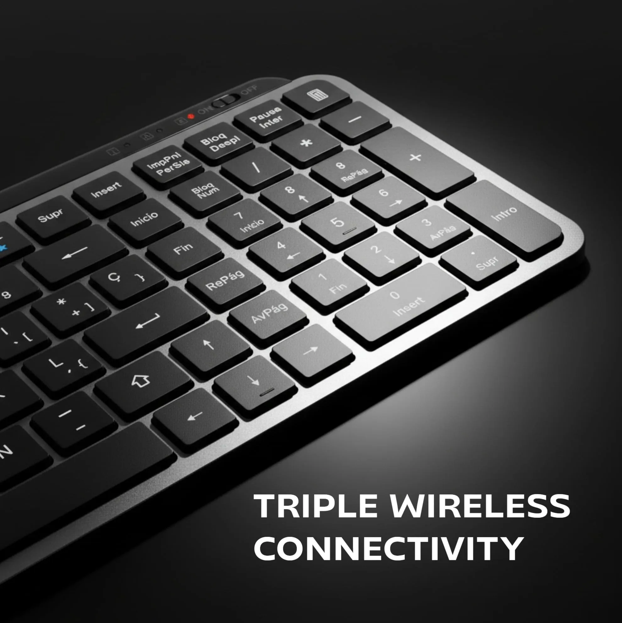 Mars Gaming MK-SILENKEYS, Spagnolo, Tastiera Wireless Full-Format Compatta, Profilo Basso, Switch a Forbice Silenziosi, Tasto Copilot AI, Bluetooth 5.1 Dual 2.4GPRO, Batteria 200h, PC, Mac, Nero - immagine 4
