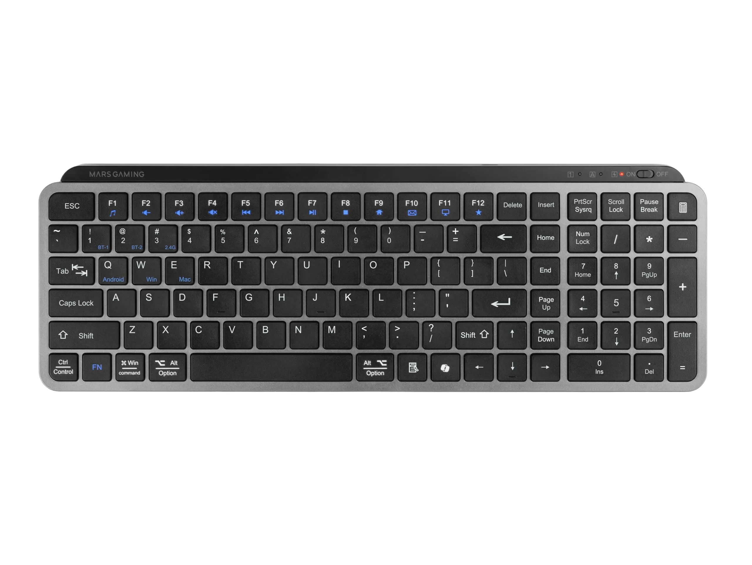Mars Gaming MK-SILENKEYS, Inglese US, Tastiera Wireless Full-Format Compatta, Profilo Basso, Switch a Forbice Silenziosi, Tasto Copilot AI, Bluetooth 5.1 Dual 2.4GPRO, Batteria 200h, PC, Mac, Nero - immagine 1