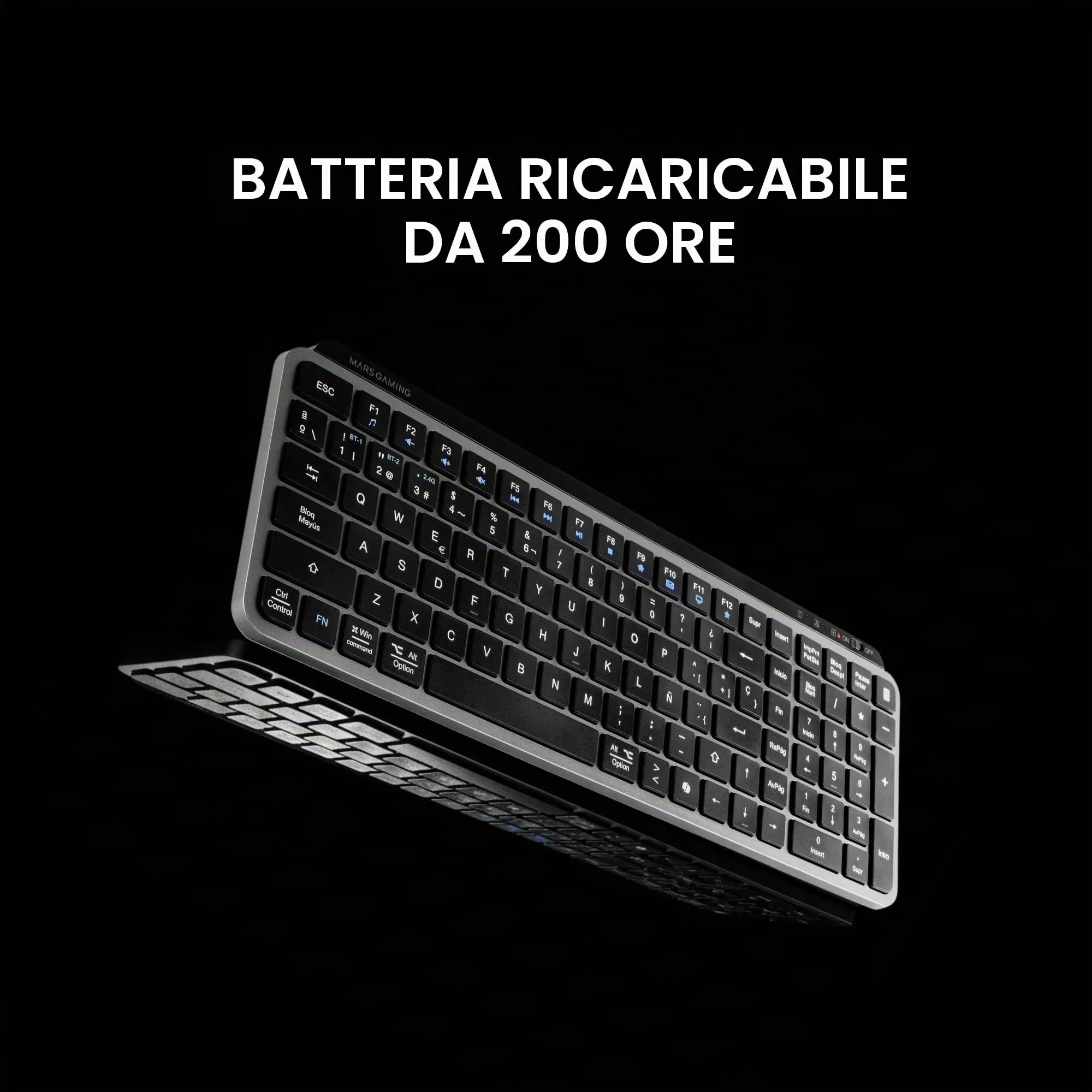 Mars Gaming MK-SILENKEYS, Inglese US, Tastiera Wireless Full-Format Compatta, Profilo Basso, Switch a Forbice Silenziosi, Tasto Copilot AI, Bluetooth 5.1 Dual 2.4GPRO, Batteria 200h, PC, Mac, Nero - immagine 6
