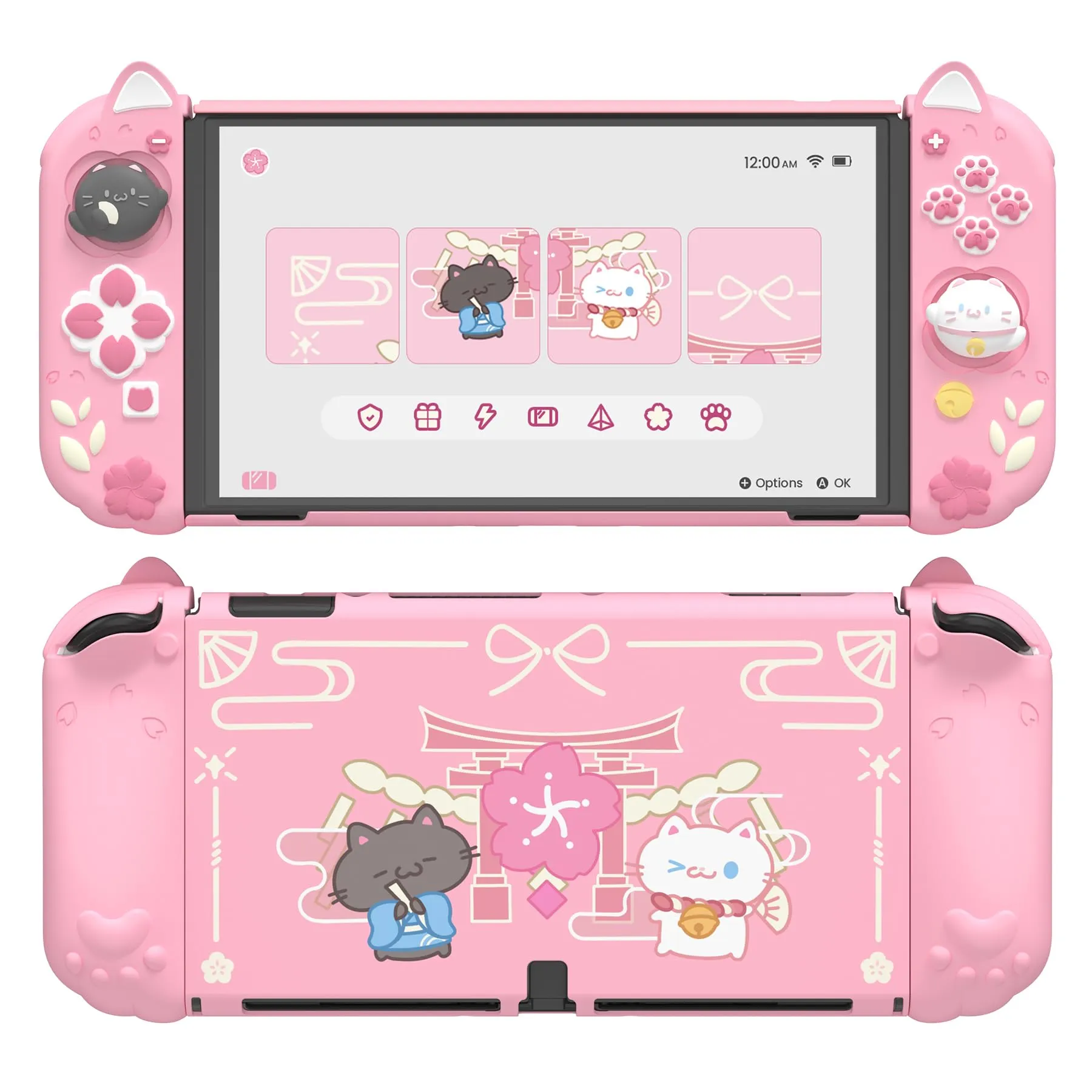 playvital Cover Dockable per Nintendo Switch OLED, Gattino di Fiori-Rosa - immagine 1