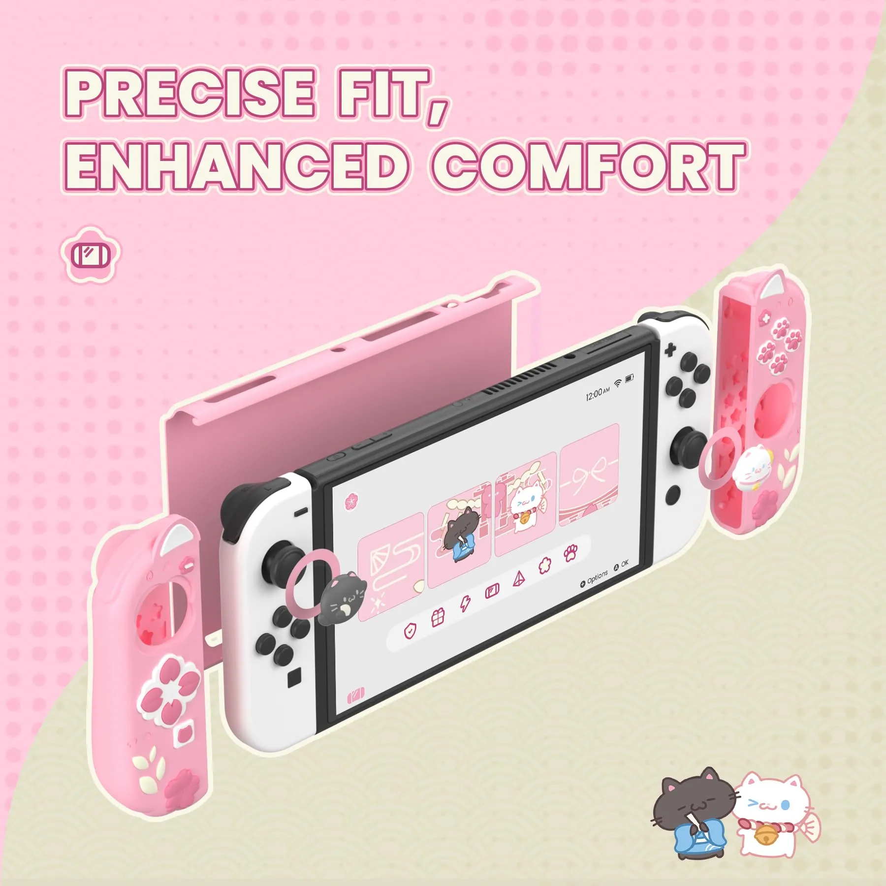 playvital Cover Dockable per Nintendo Switch OLED, Gattino di Fiori-Rosa - immagine 4