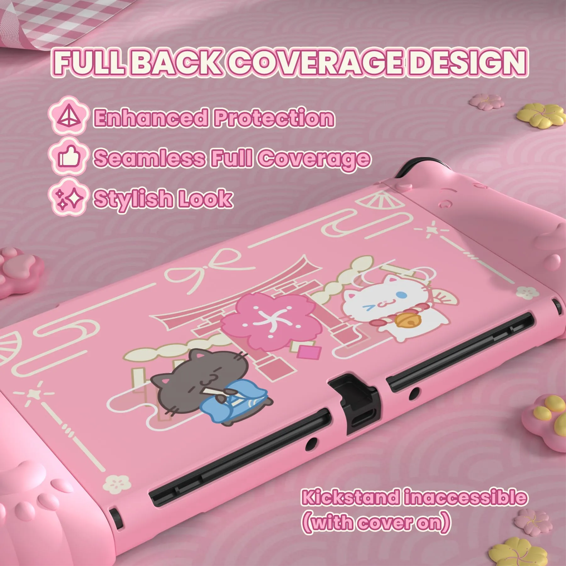 playvital Cover Dockable per Nintendo Switch OLED, Gattino di Fiori-Rosa - immagine 6