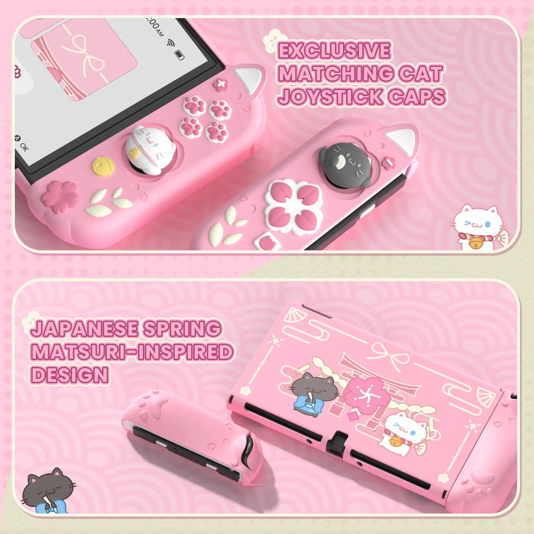 playvital Cover Dockable per Nintendo Switch OLED, Gattino di Fiori-Rosa - immagine 7