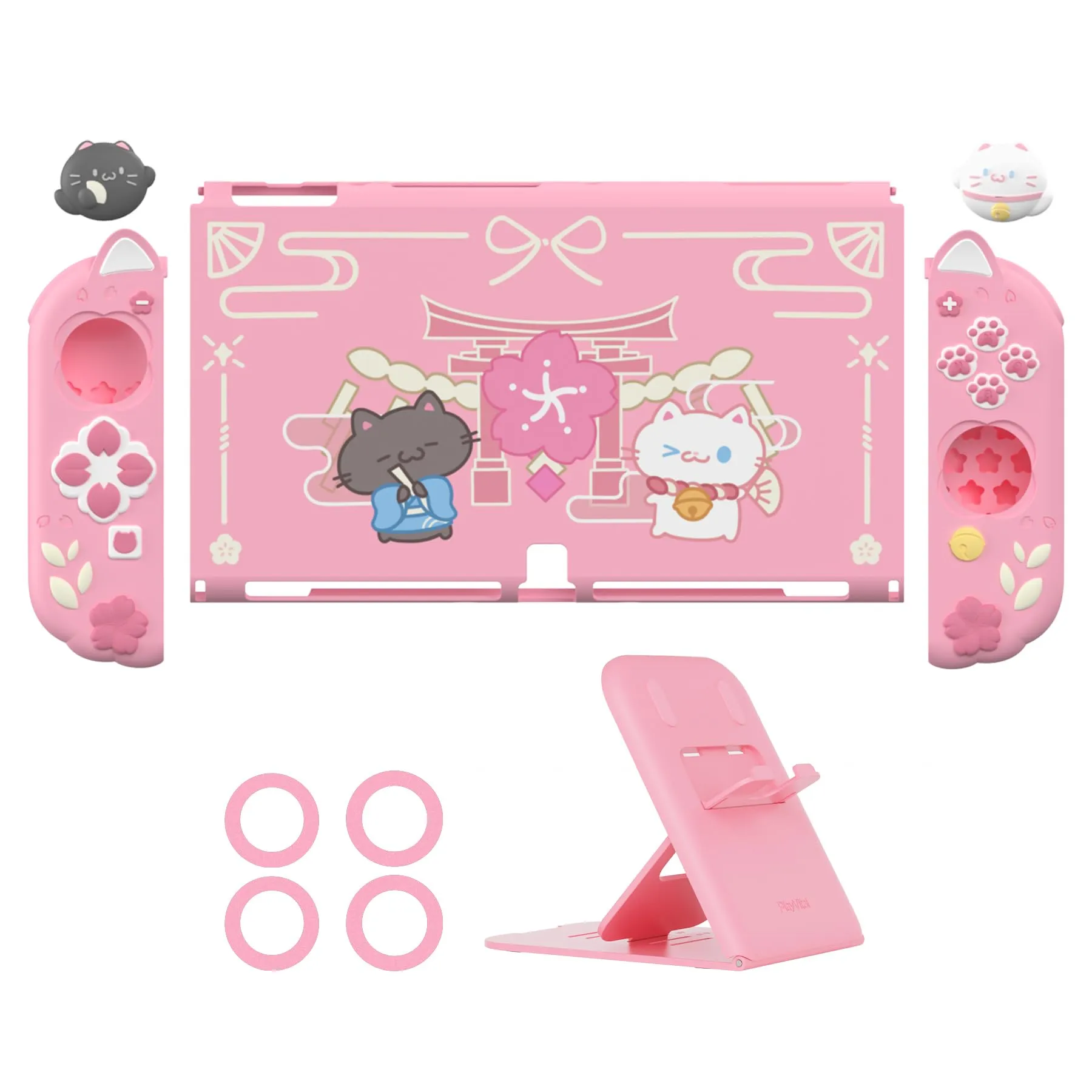 playvital Cover Dockable per Nintendo Switch OLED, Gattino di Fiori-Rosa - immagine 9