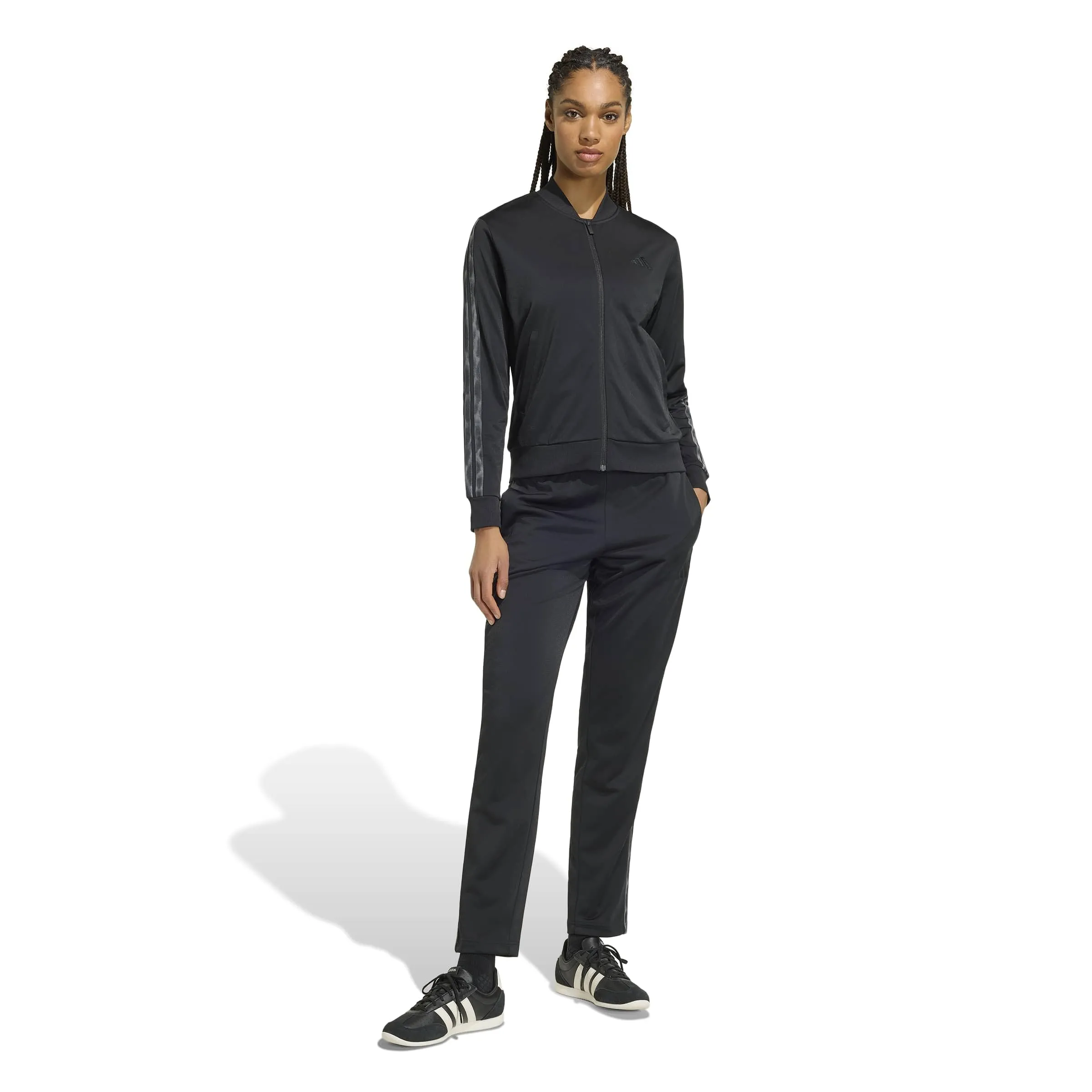 adidas Donna Essentials 3-Stripes Track Suit, Black/Black, S - immagine 3