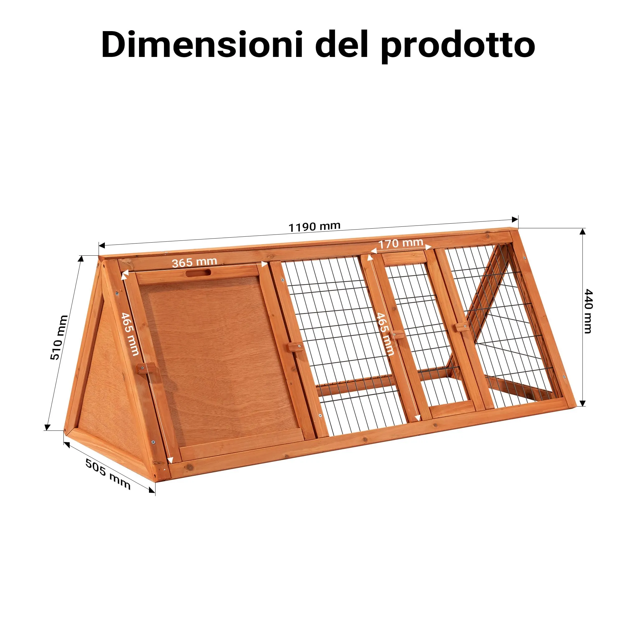 Conigliera triangolare con 2 porte e recinto esterno, per conigli lepri piccoli animali - immagine 3