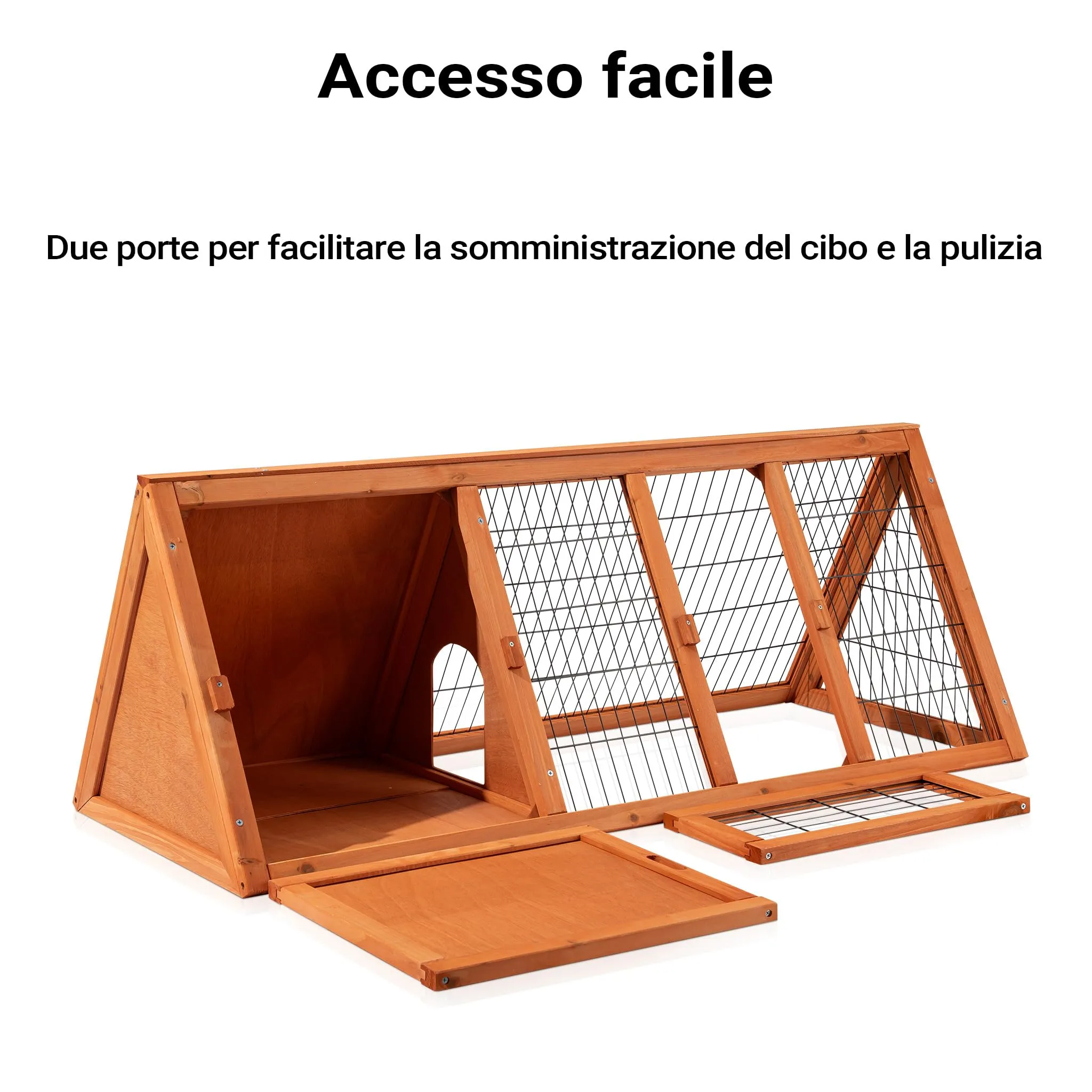 Conigliera triangolare con 2 porte e recinto esterno, per conigli lepri piccoli animali - immagine 4